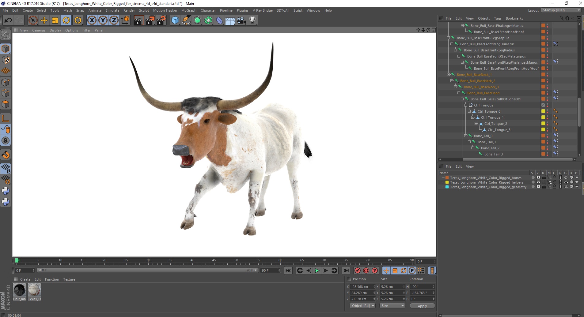 Texas Longhorn White Color Rigged for Cinema 4D 3D