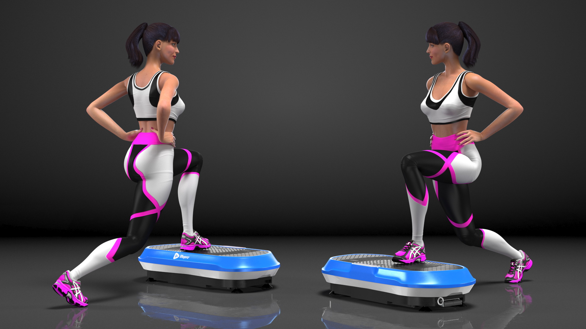 Woman With Fitness Vibration Platform 3D