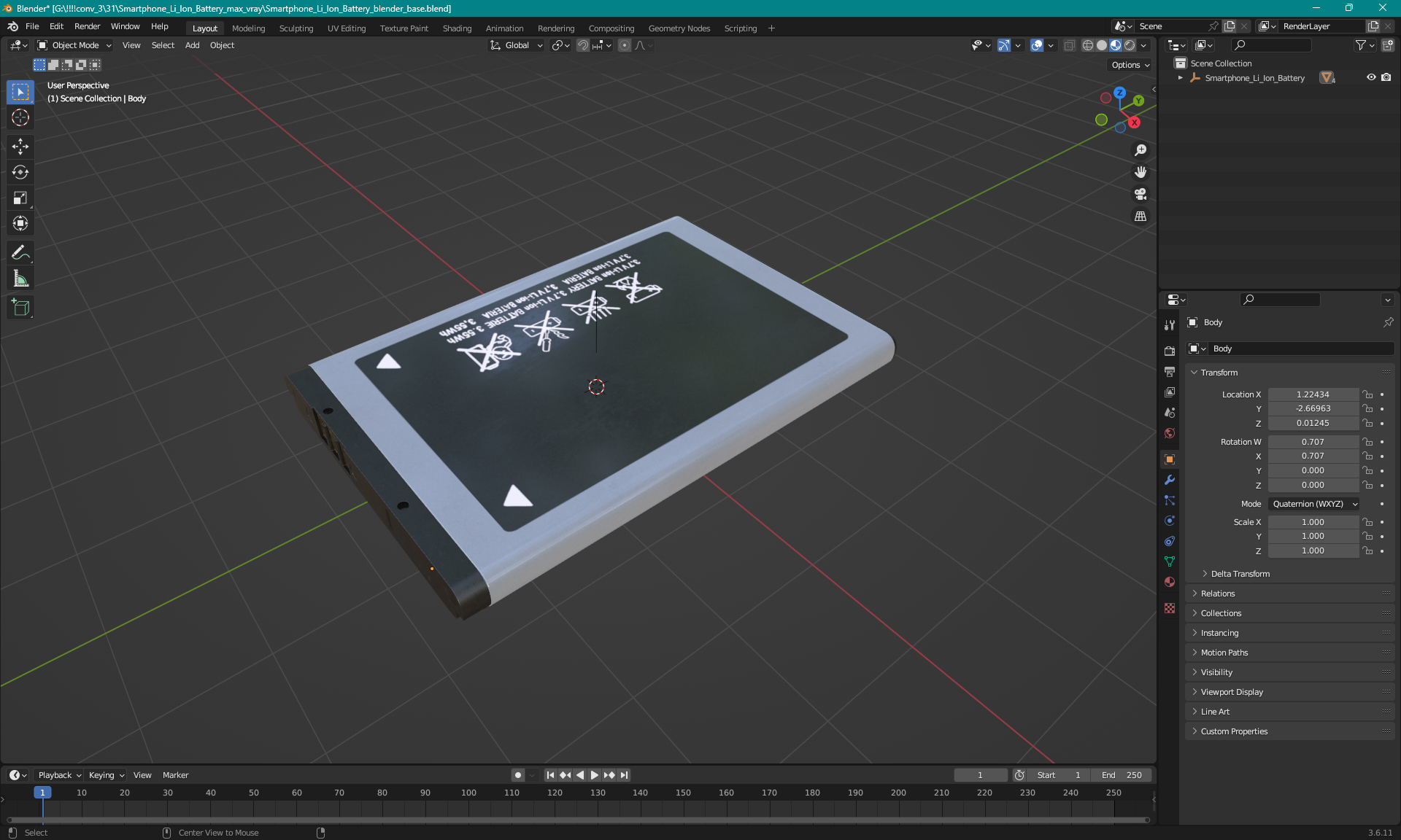 3D model Smartphone Li Ion Battery