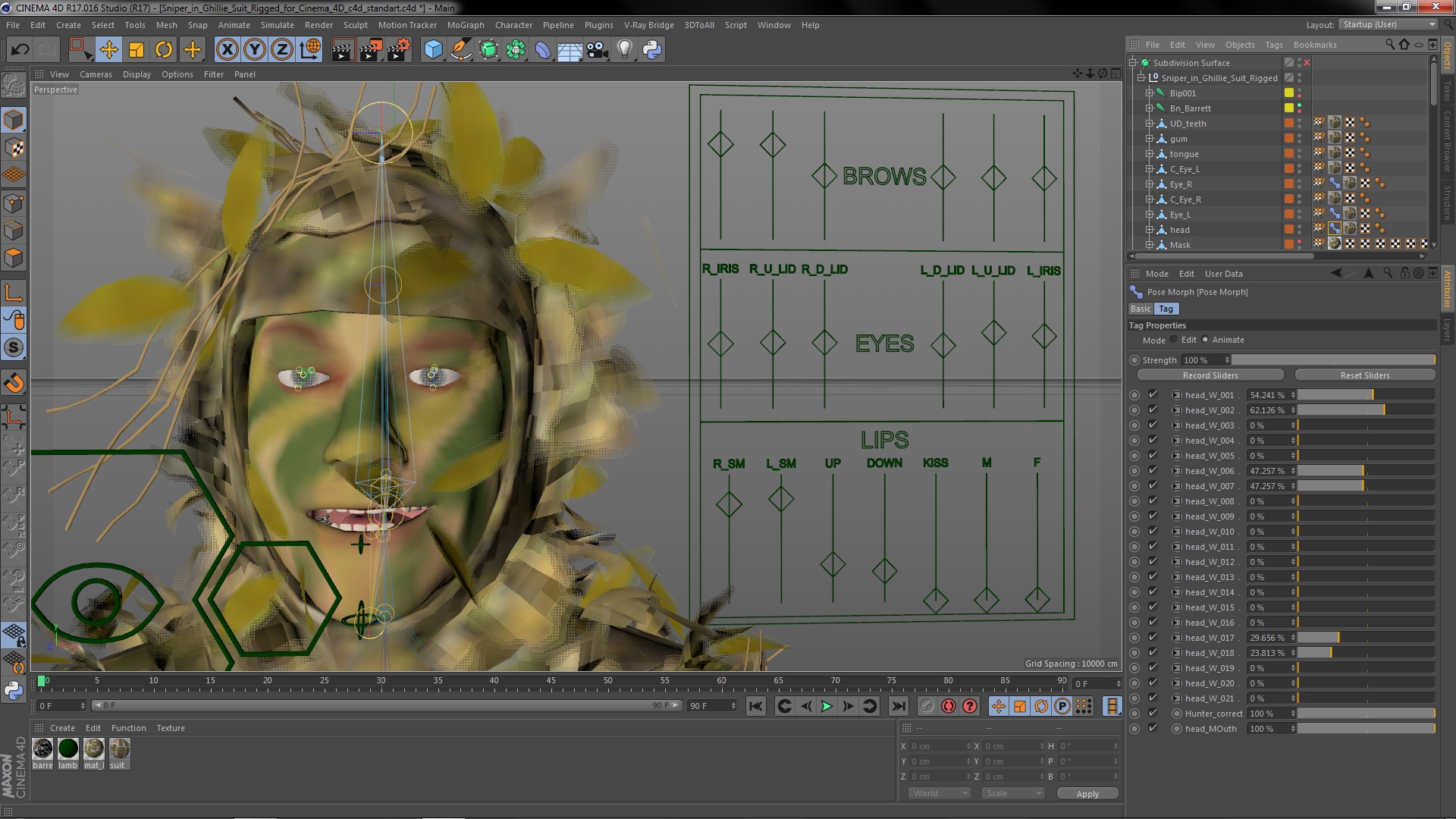 3D Sniper in Ghillie Suit Rigged for Cinema 4D model