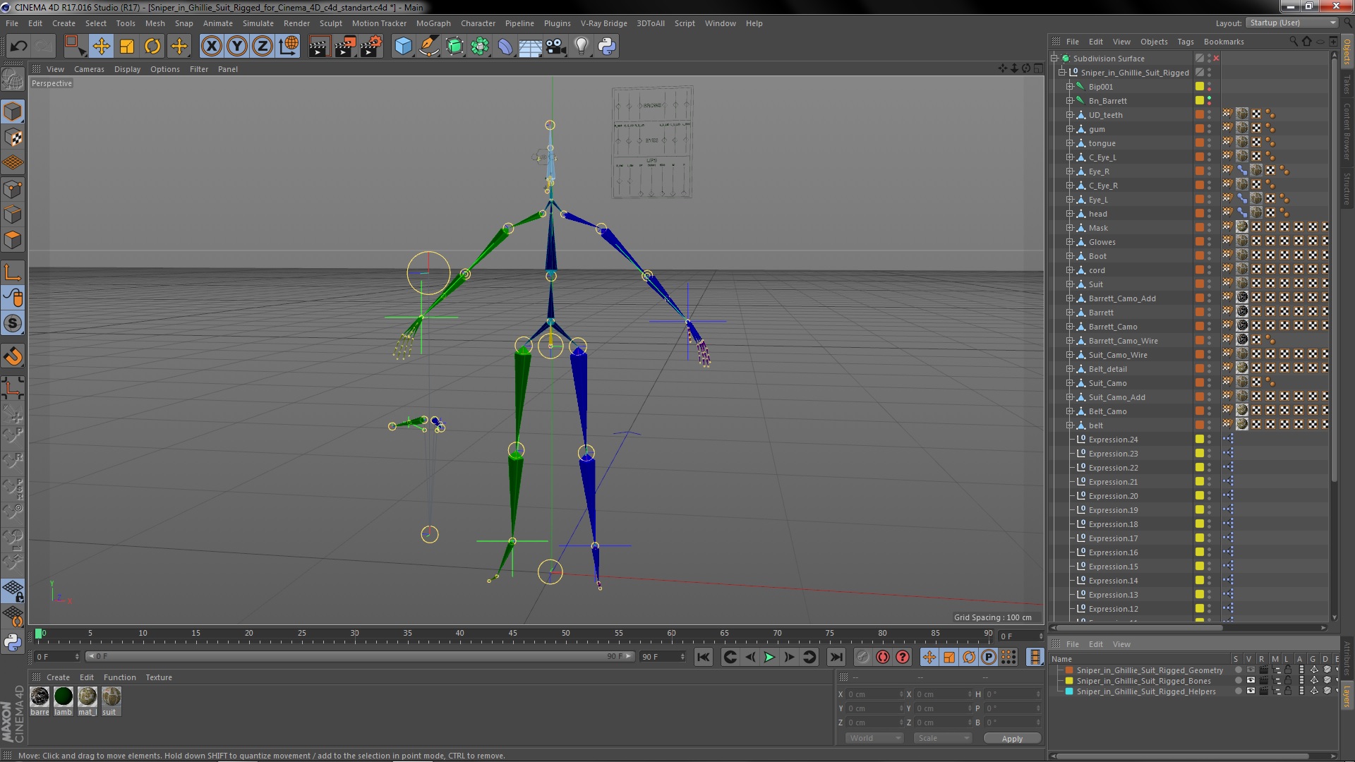 3D Sniper in Ghillie Suit Rigged for Cinema 4D model
