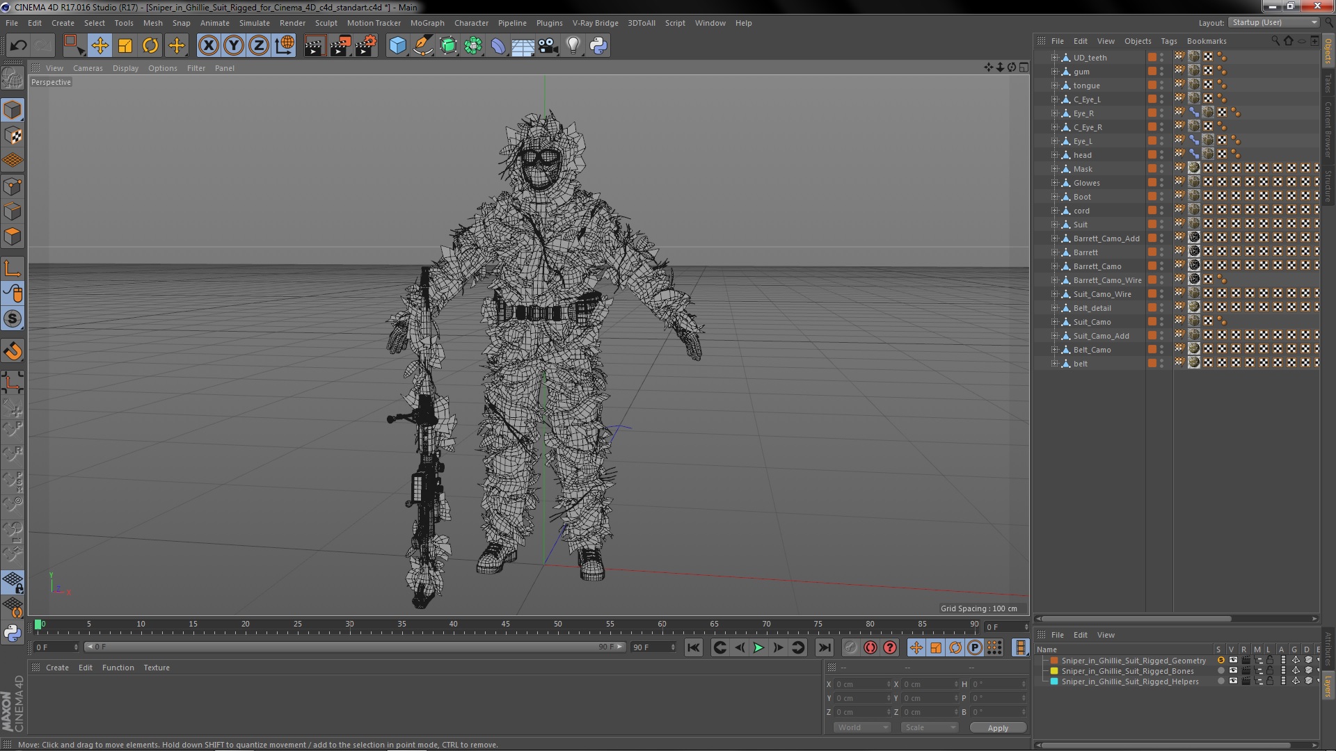 3D Sniper in Ghillie Suit Rigged for Cinema 4D model