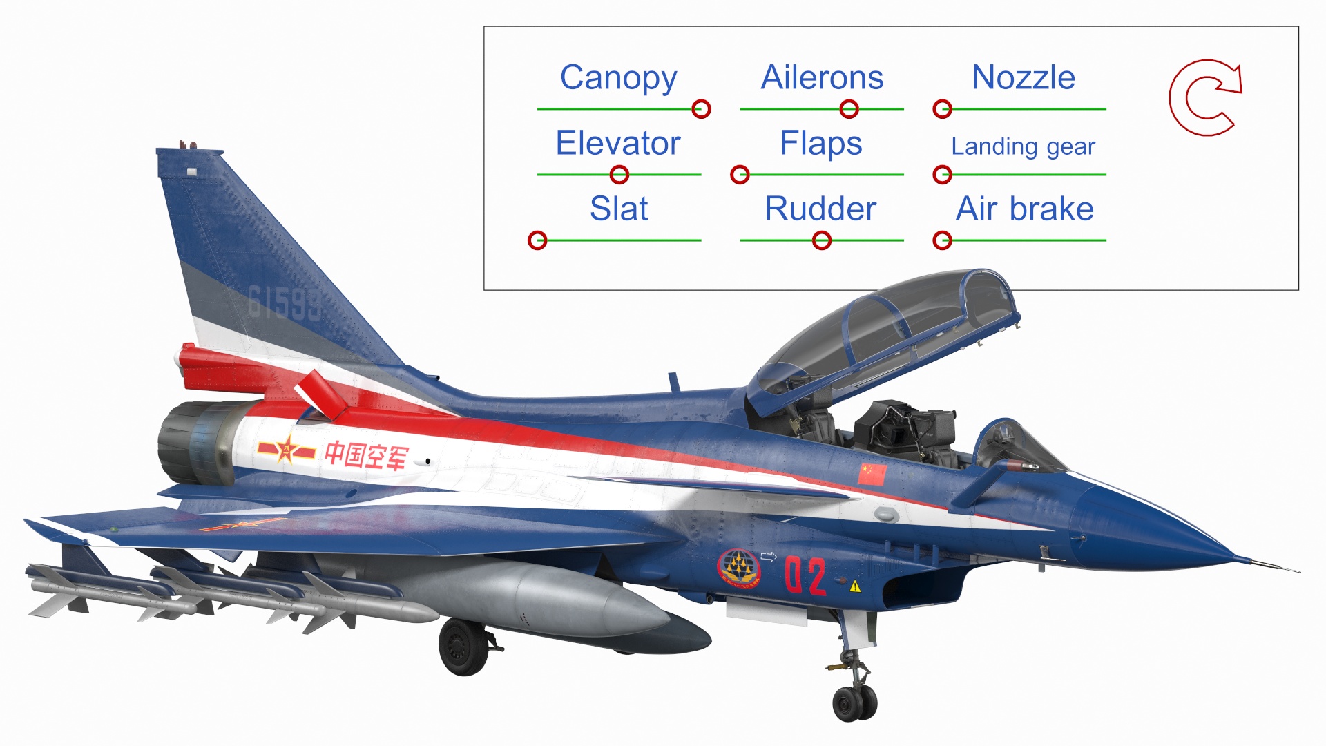 3D model Chengdu J10 S Aerobatic Team Tandem Seated Armed Rigged
