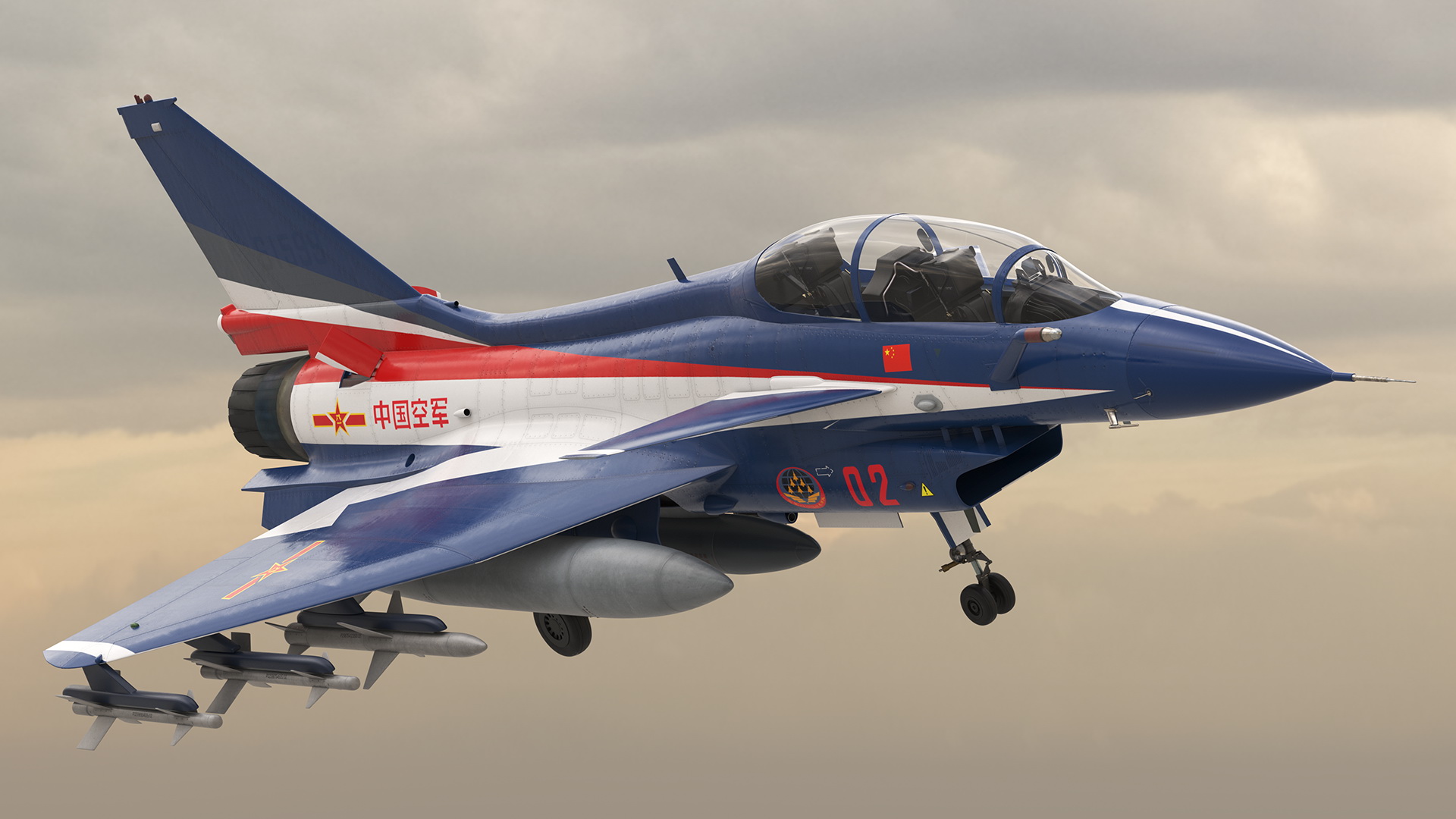 3D model Chengdu J10 S Aerobatic Team Tandem Seated Armed Rigged