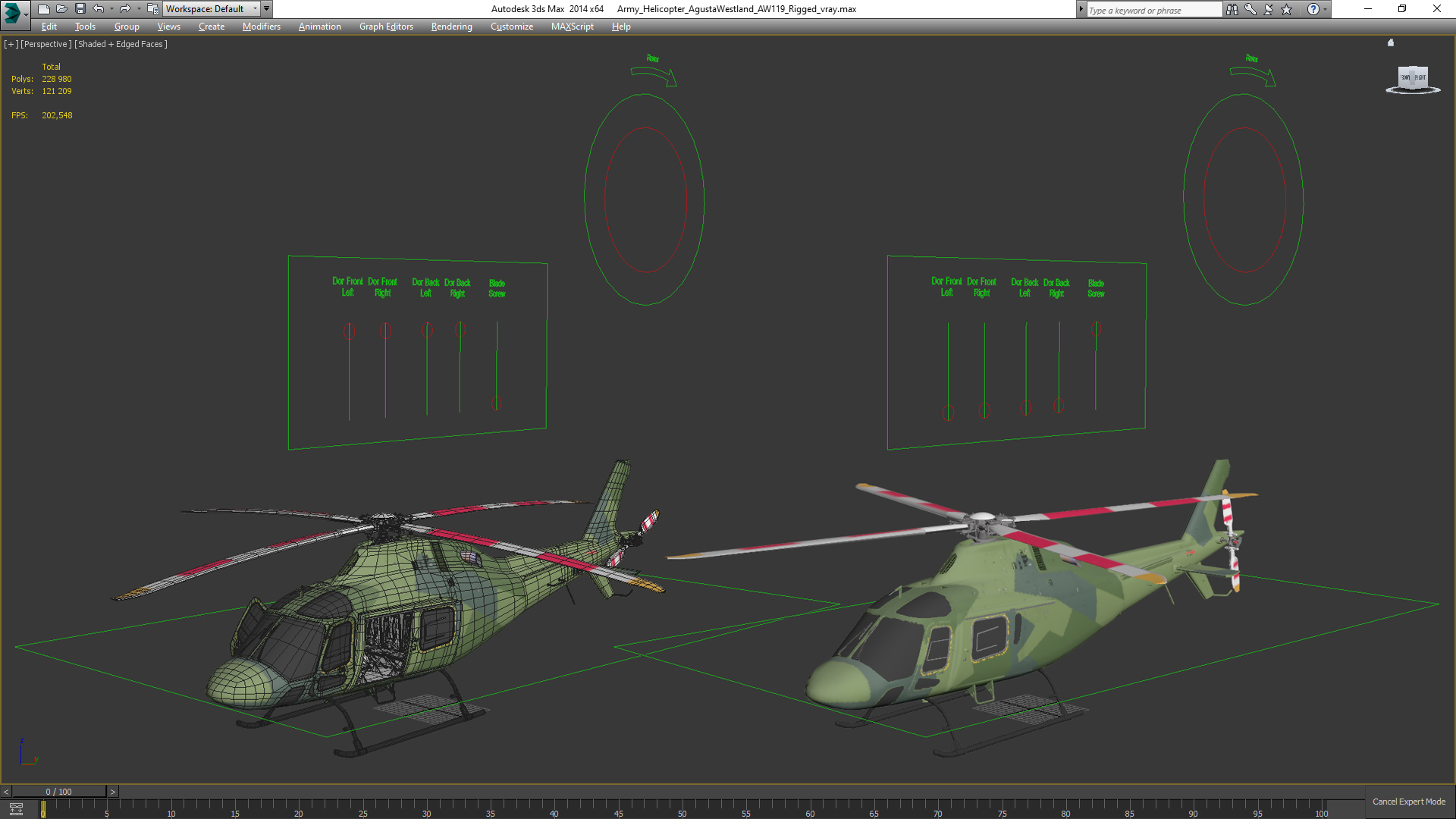 3D Army Helicopter AgustaWestland AW119 Rigged model