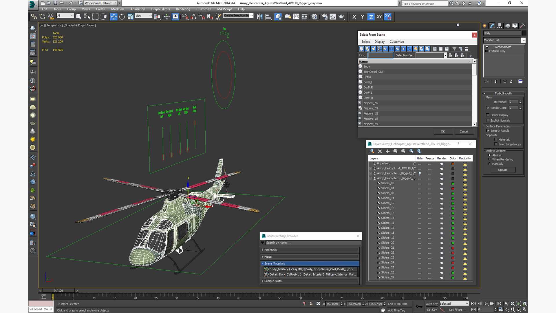 3D Army Helicopter AgustaWestland AW119 Rigged model