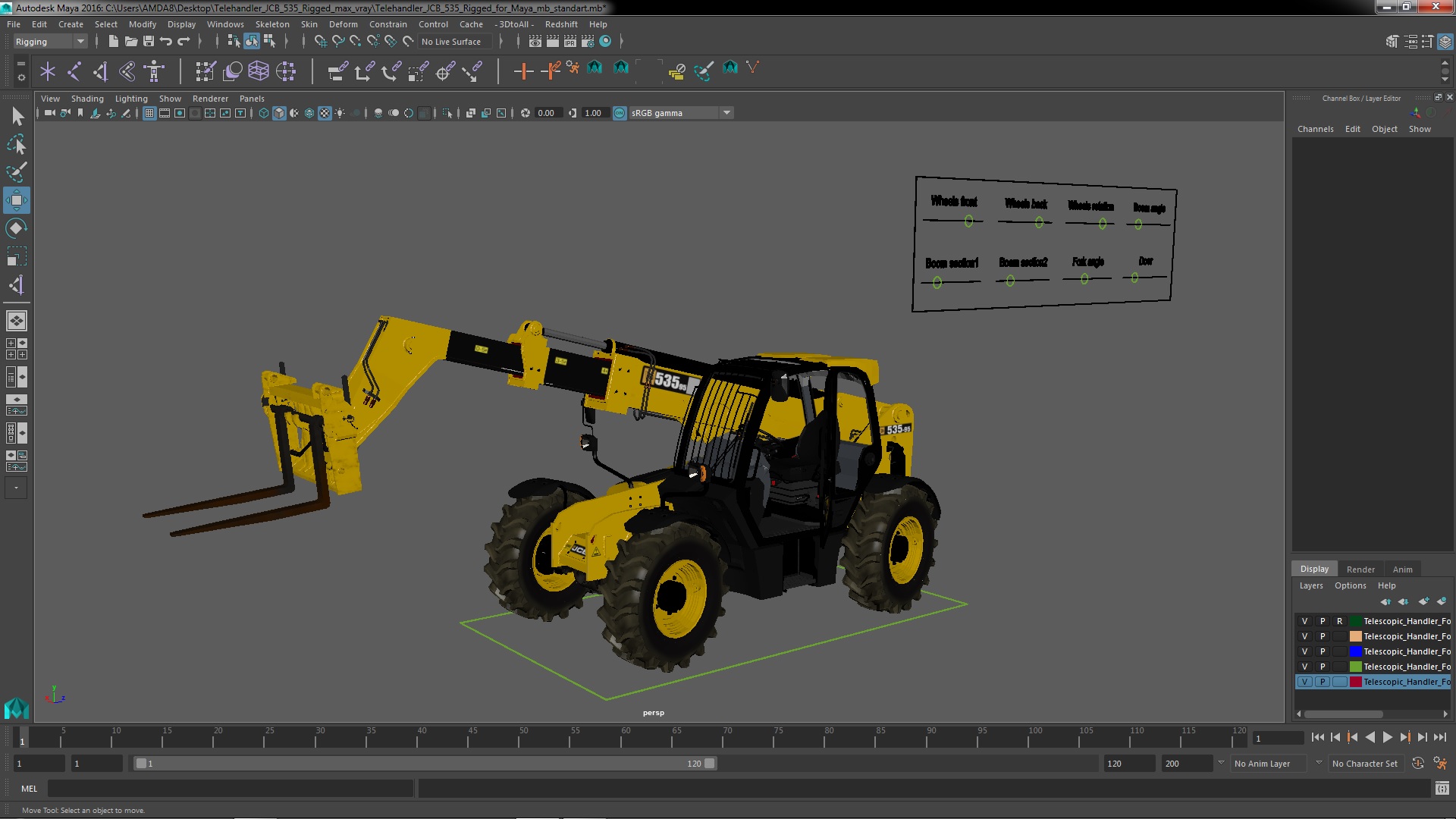 3D model Telehandler JCB 535 Rigged for Maya