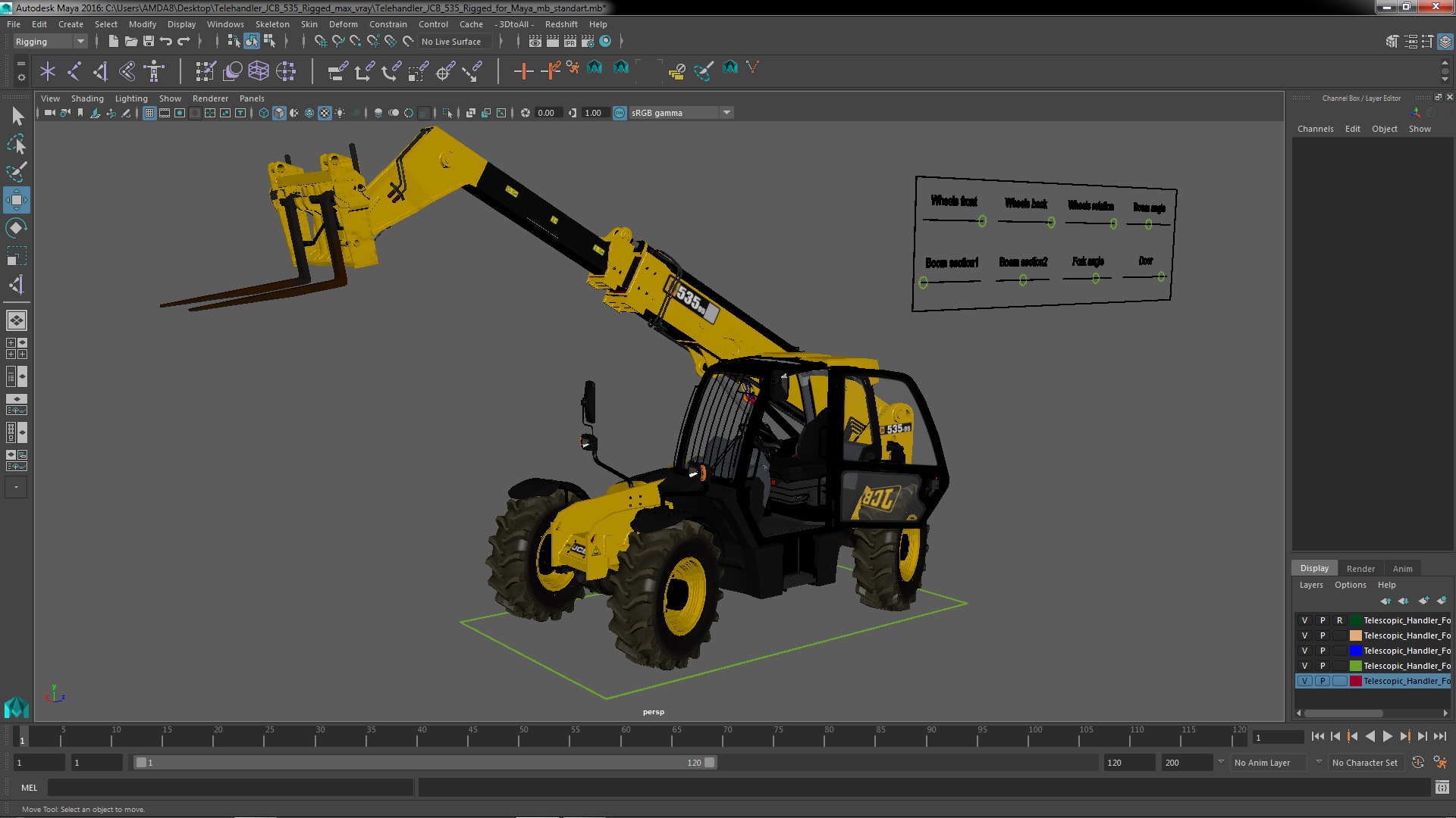3D model Telehandler JCB 535 Rigged for Maya