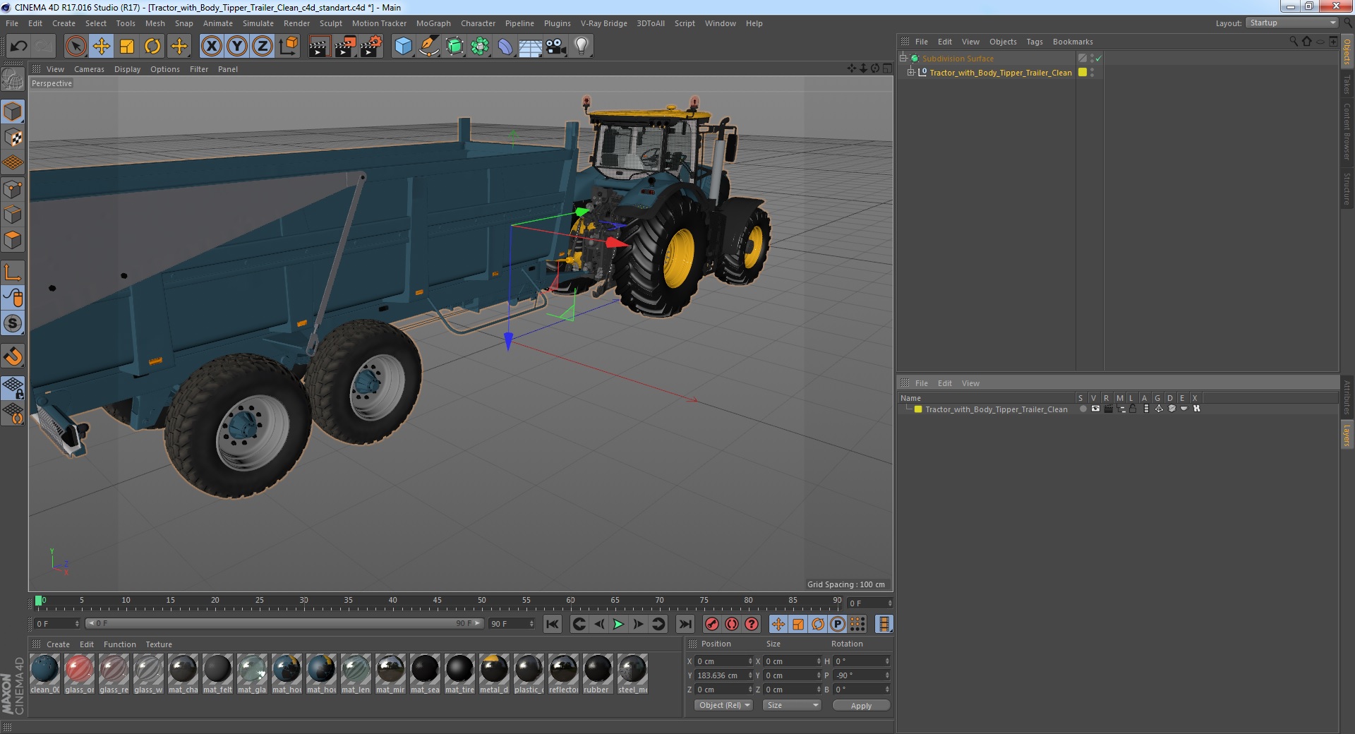 3D Tractor with Body Tipper Trailer Clean model