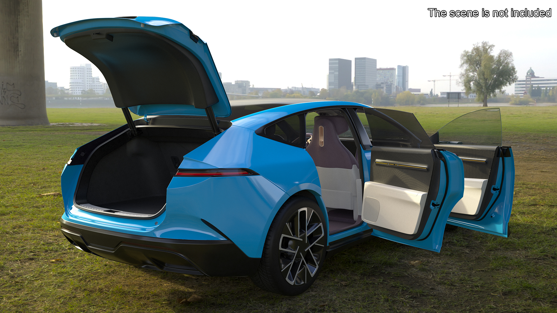 Generic Luxury Electric Sedan Blue Color Rigged 3D