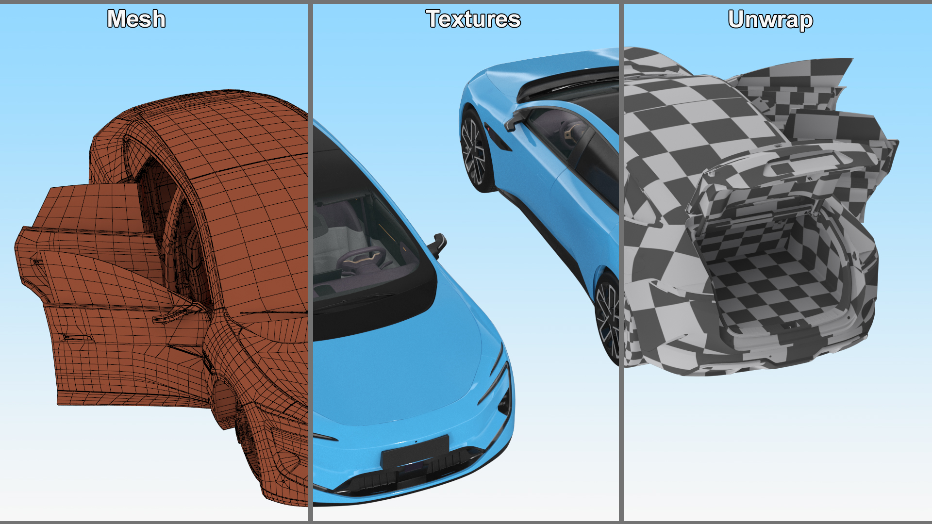 Generic Luxury Electric Sedan Blue Color Rigged 3D