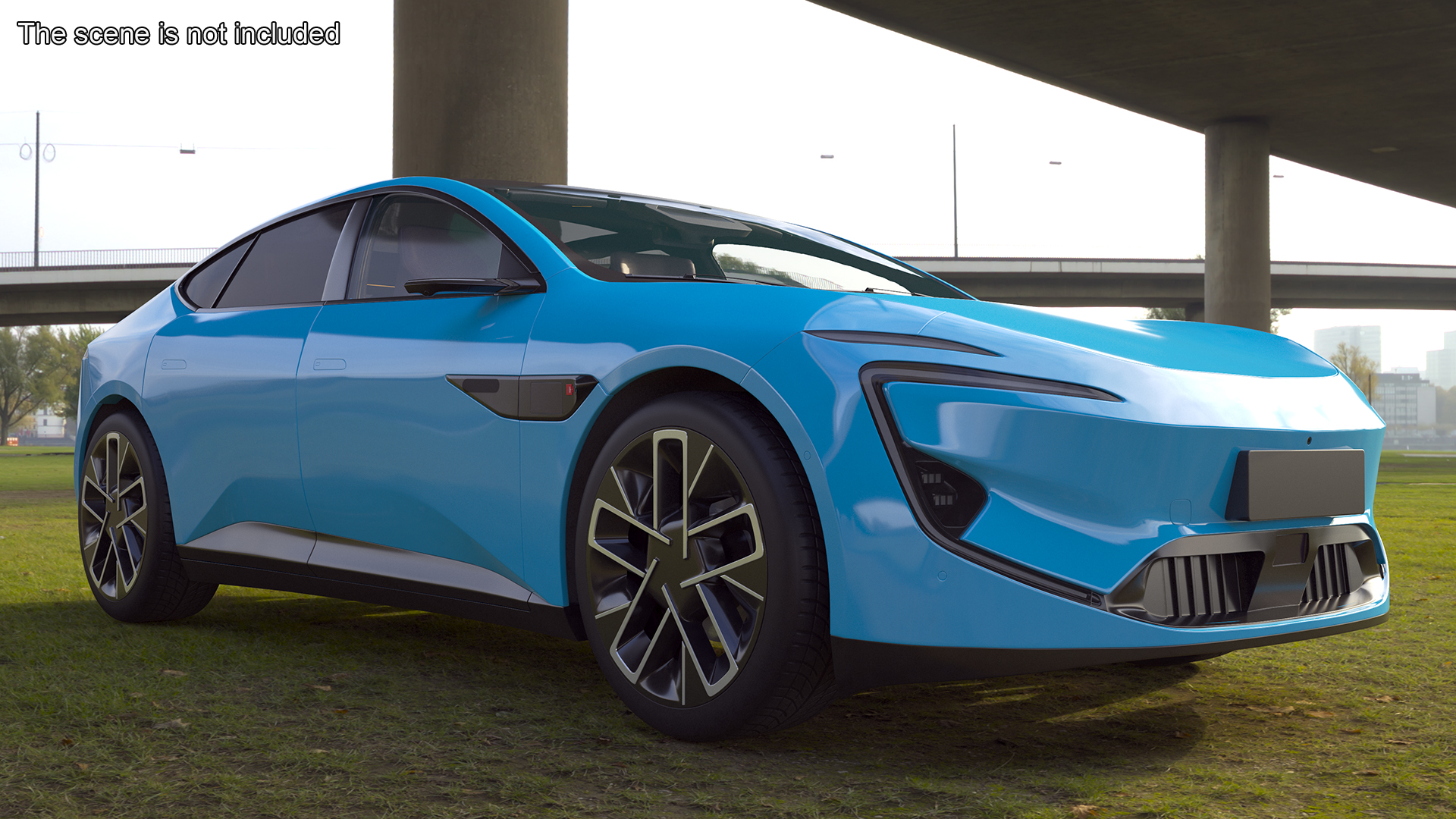 Generic Luxury Electric Sedan Blue Color Rigged 3D