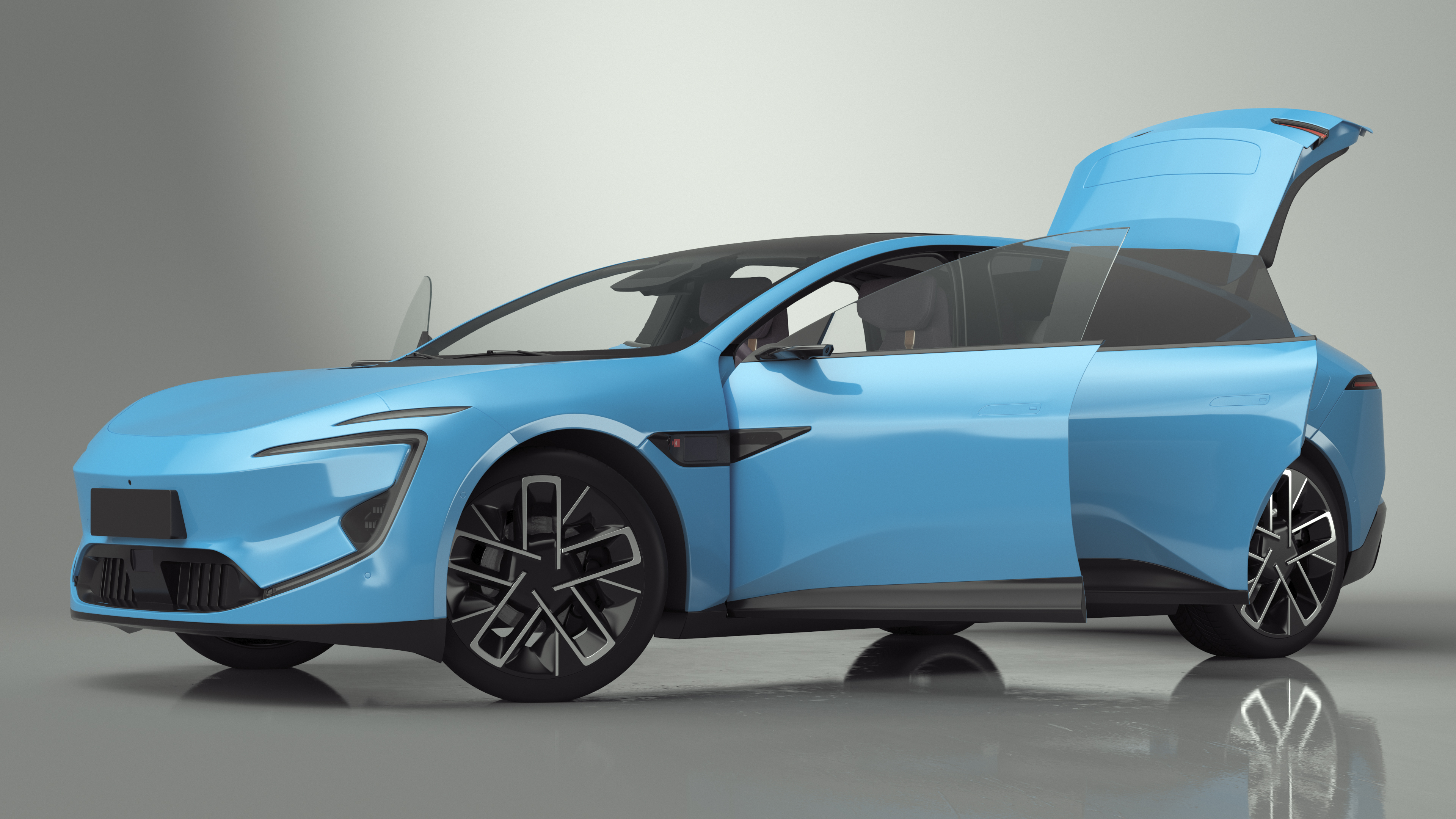 Generic Luxury Electric Sedan Blue Color Rigged 3D