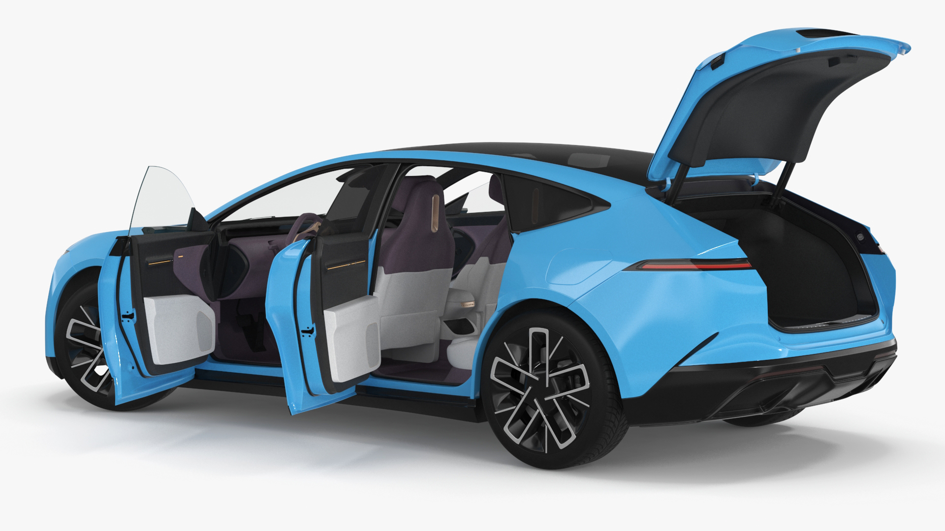 Generic Luxury Electric Sedan Blue Color Rigged 3D