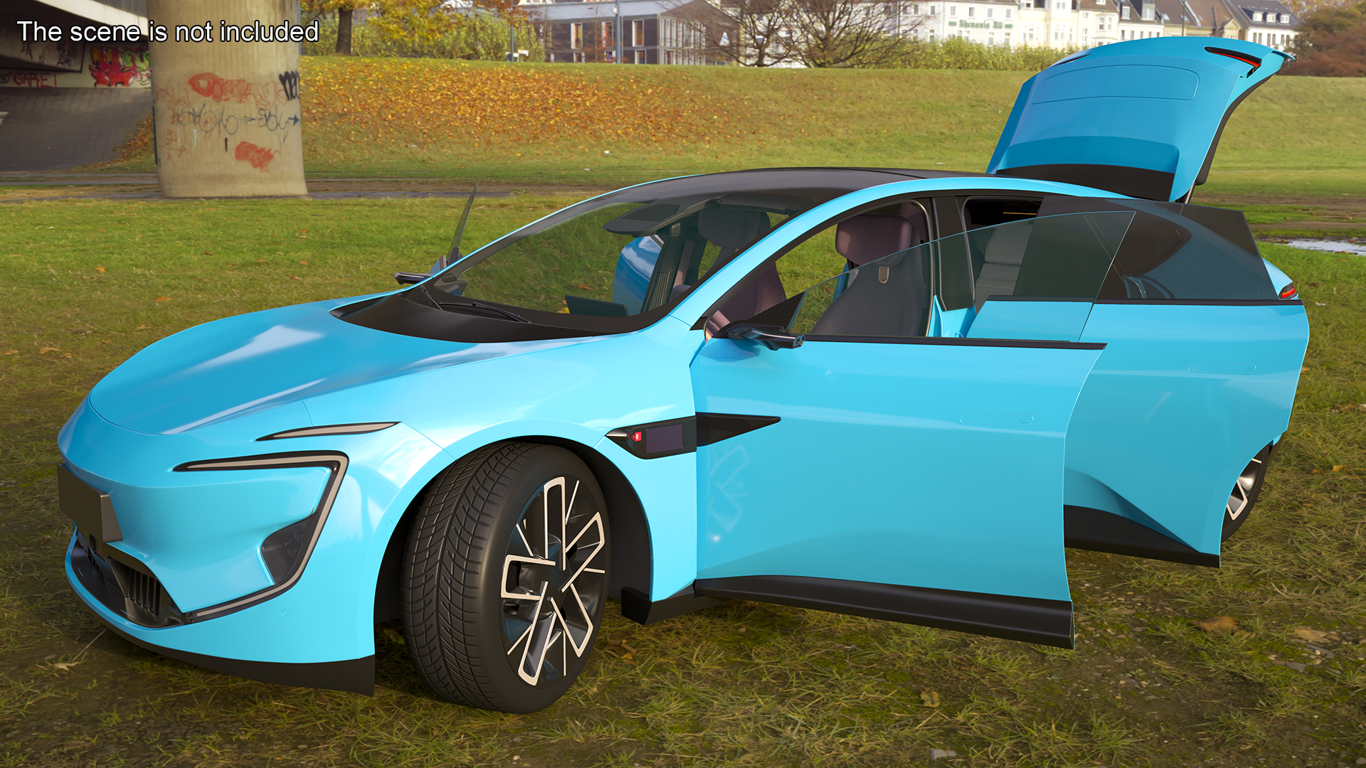Generic Luxury Electric Sedan Blue Color Rigged 3D