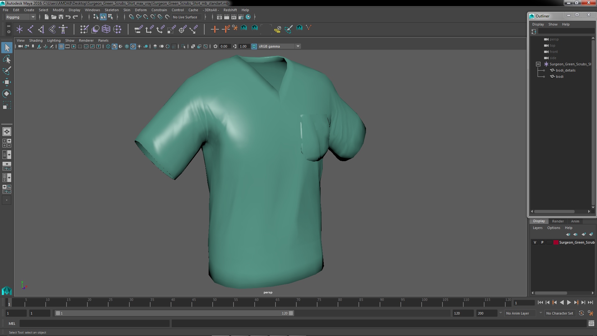 3D Surgeon Green Scrubs Shirt