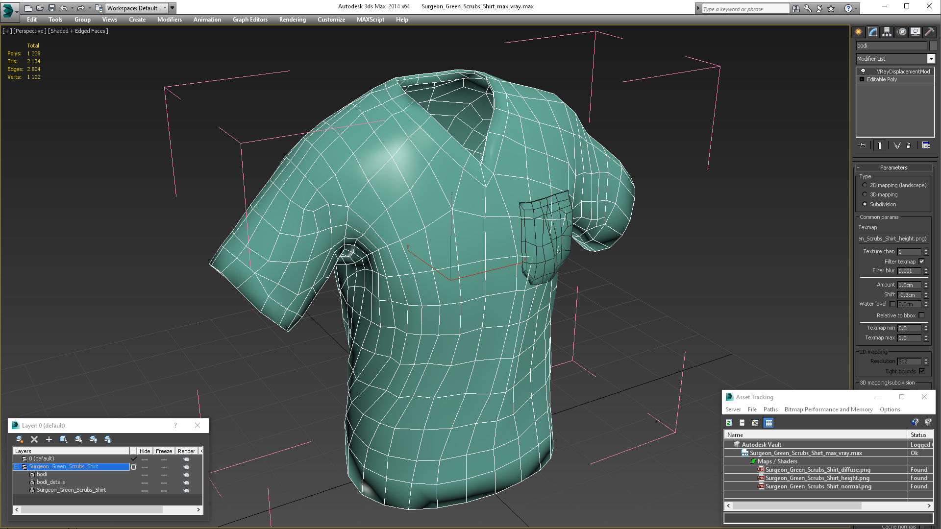 3D Surgeon Green Scrubs Shirt