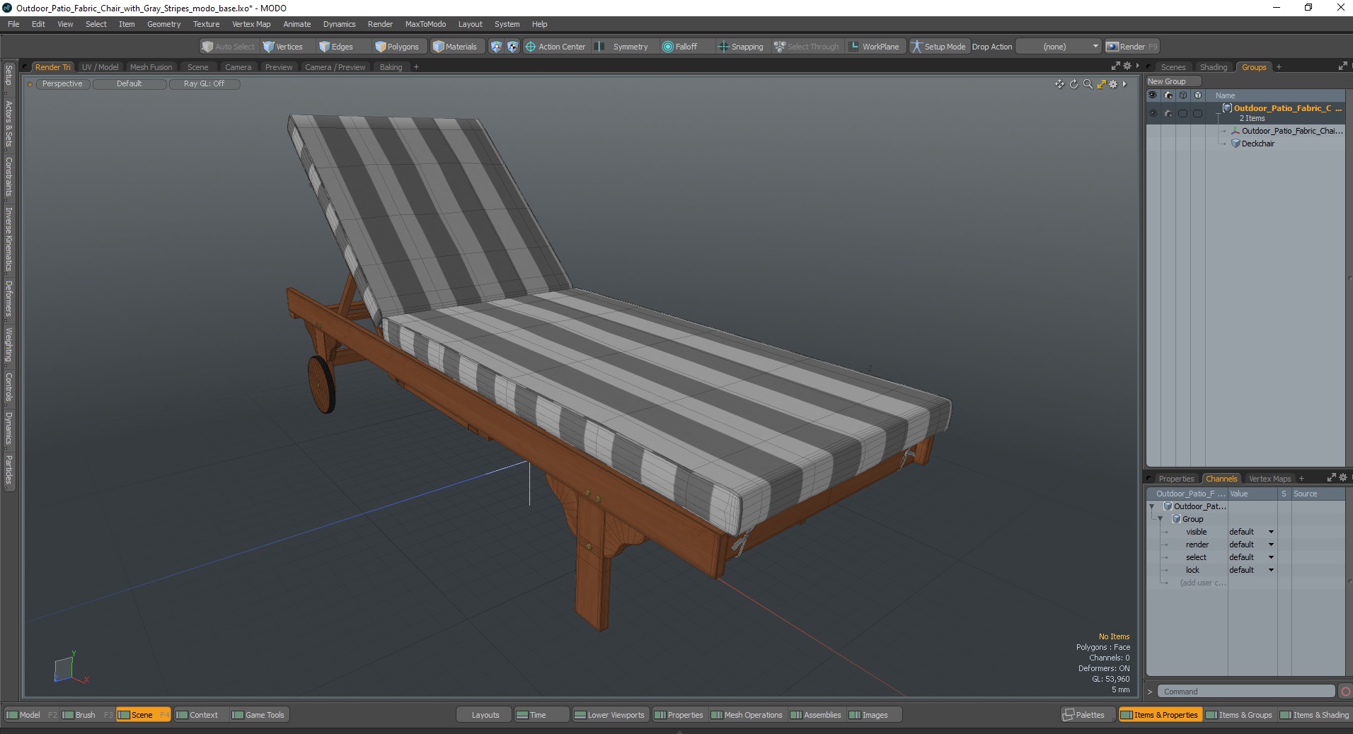 Outdoor Patio Fabric Chair with Gray Stripes 3D model