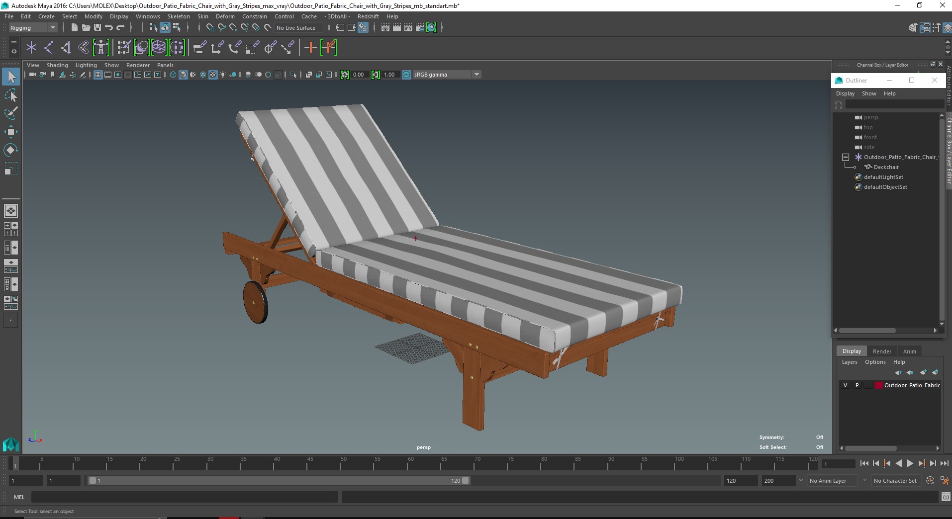 Outdoor Patio Fabric Chair with Gray Stripes 3D model