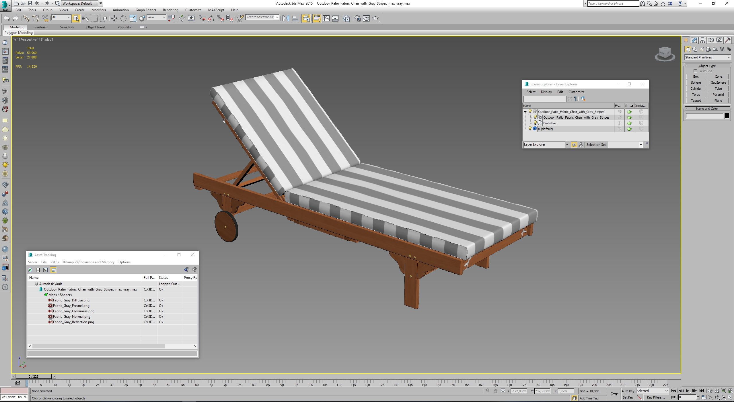 Outdoor Patio Fabric Chair with Gray Stripes 3D model