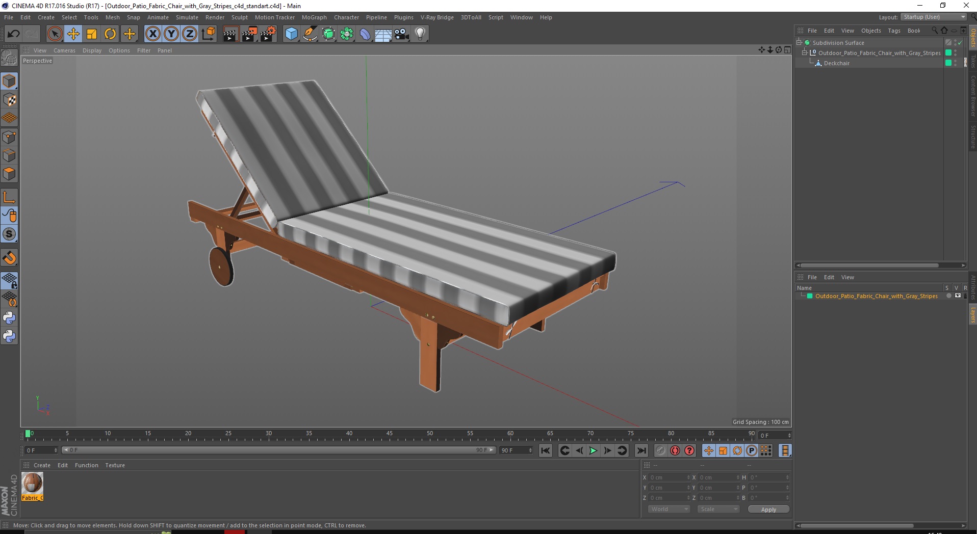 Outdoor Patio Fabric Chair with Gray Stripes 3D model
