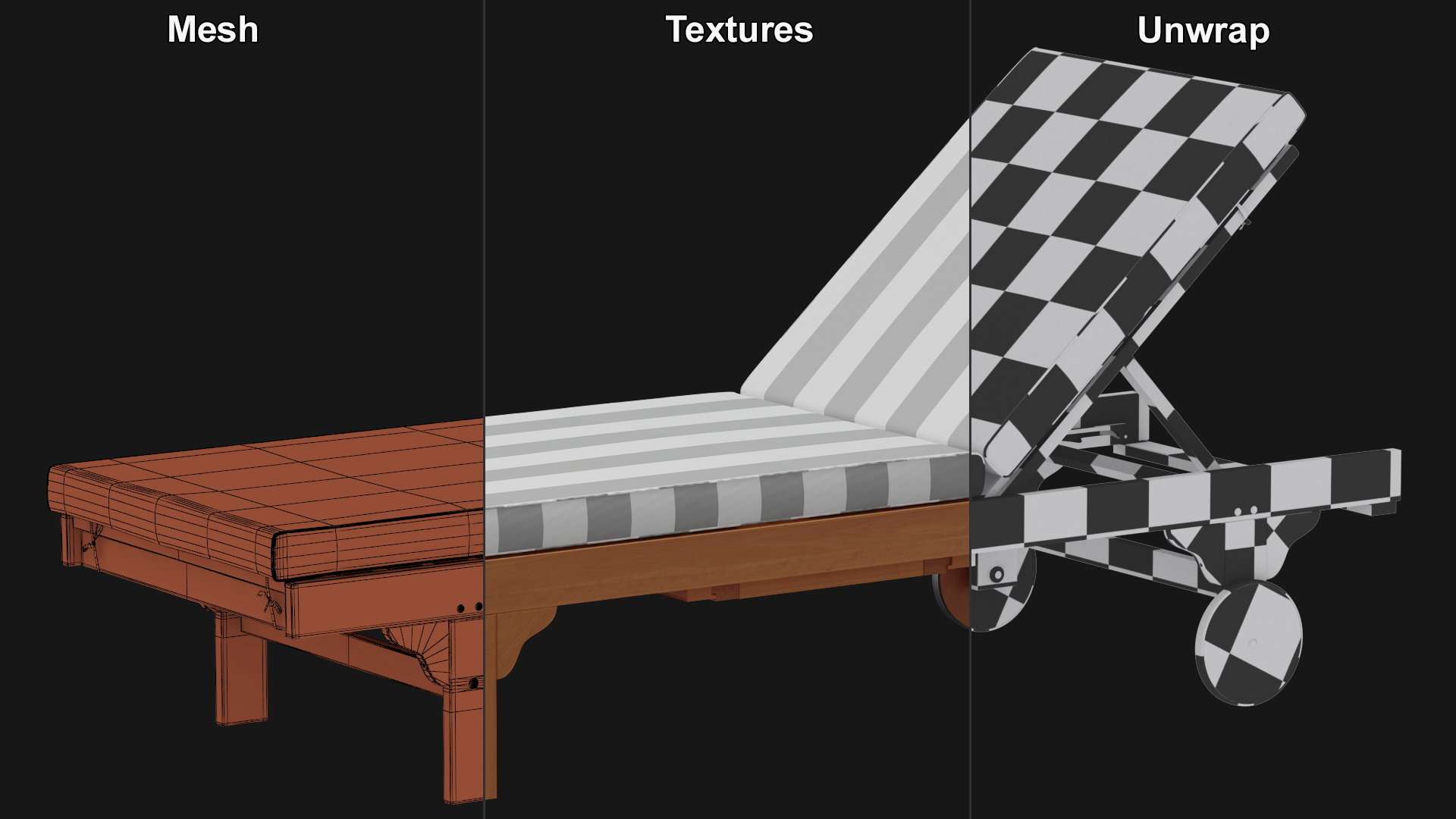 Outdoor Patio Fabric Chair with Gray Stripes 3D model