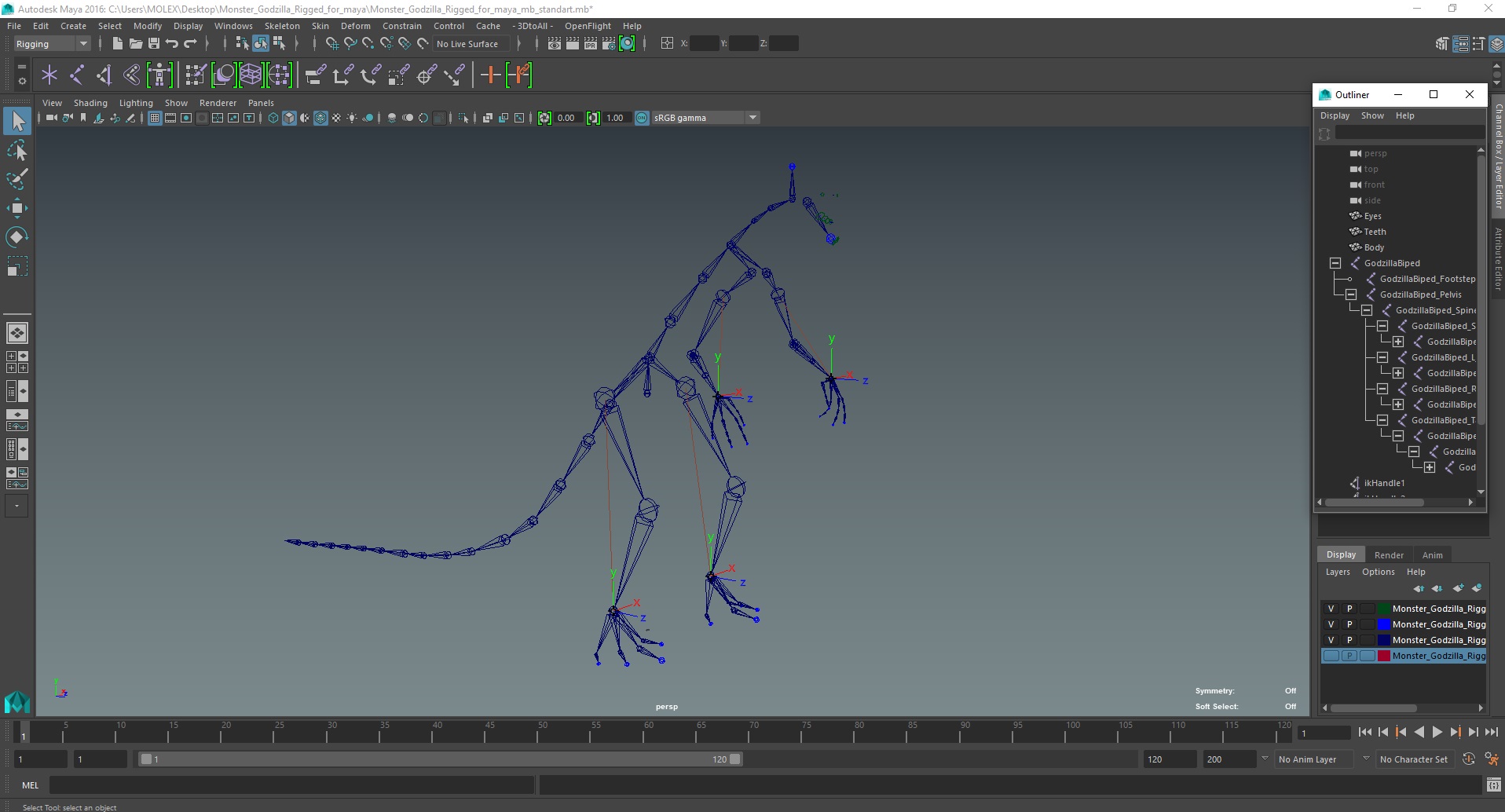 Monster Godzilla Rigged for Maya 3D
