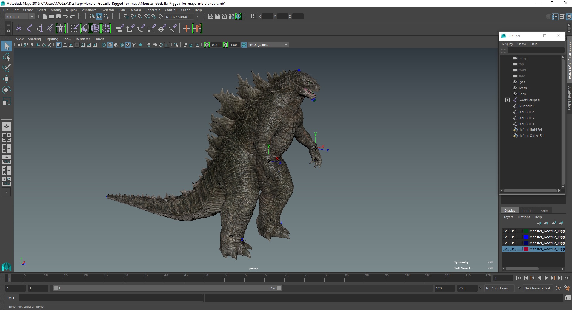Monster Godzilla Rigged for Maya 3D