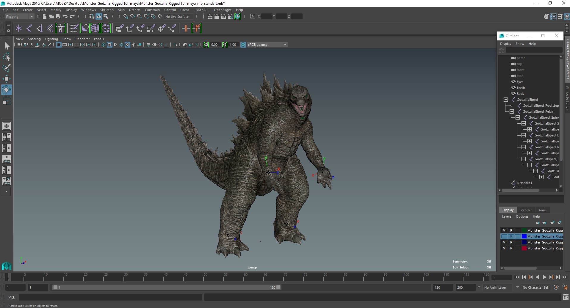 Monster Godzilla Rigged for Maya 3D