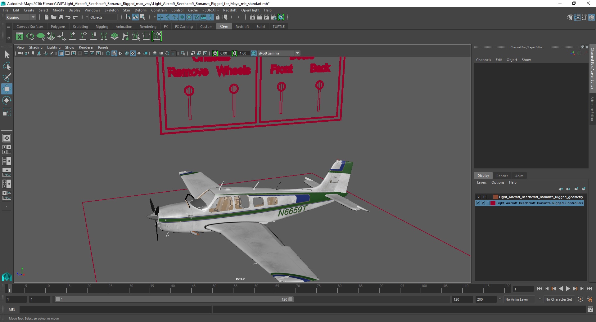 Light Aircraft Beechcraft Bonanza Rigged for Maya 3D model