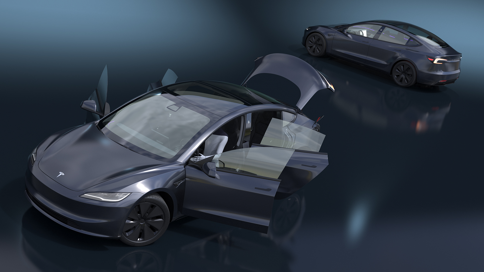 3D model Tesla Model 3 2024 with Tesla Bot Rigged