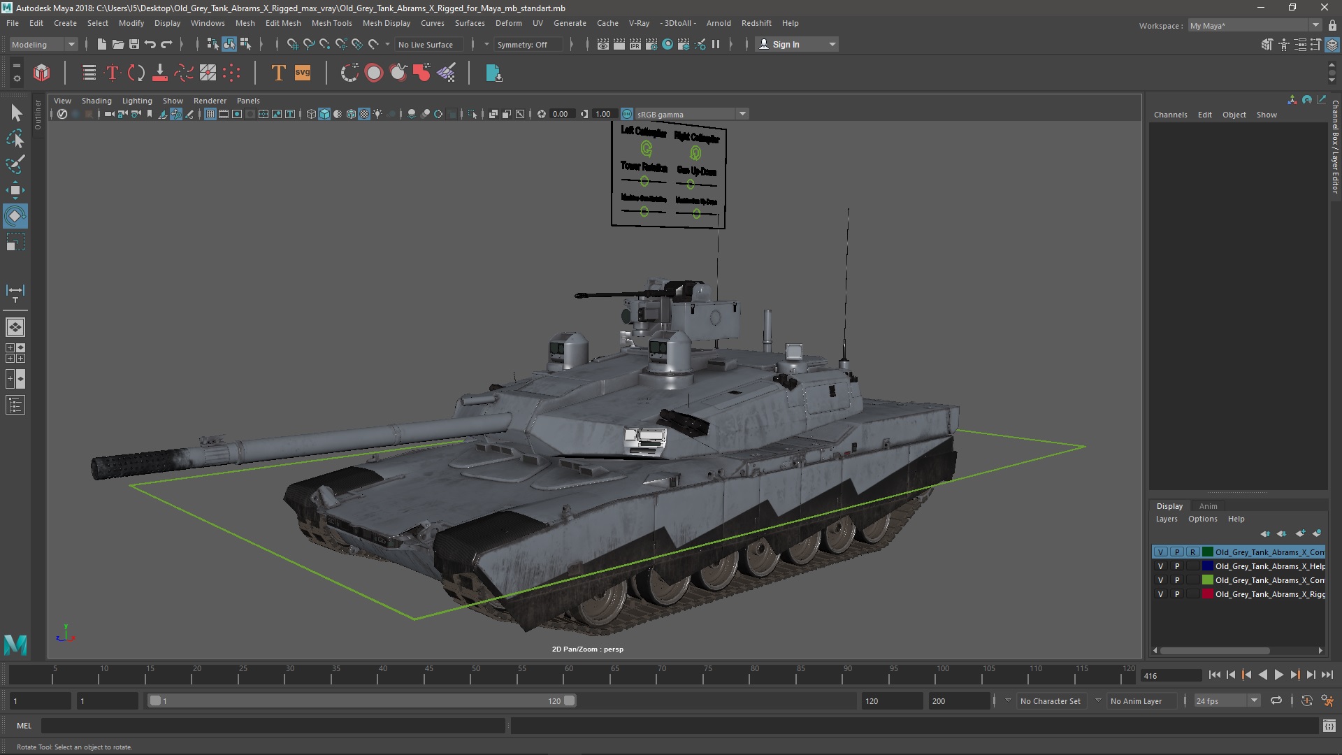 3D Old Grey Tank Abrams X Rigged for Maya model