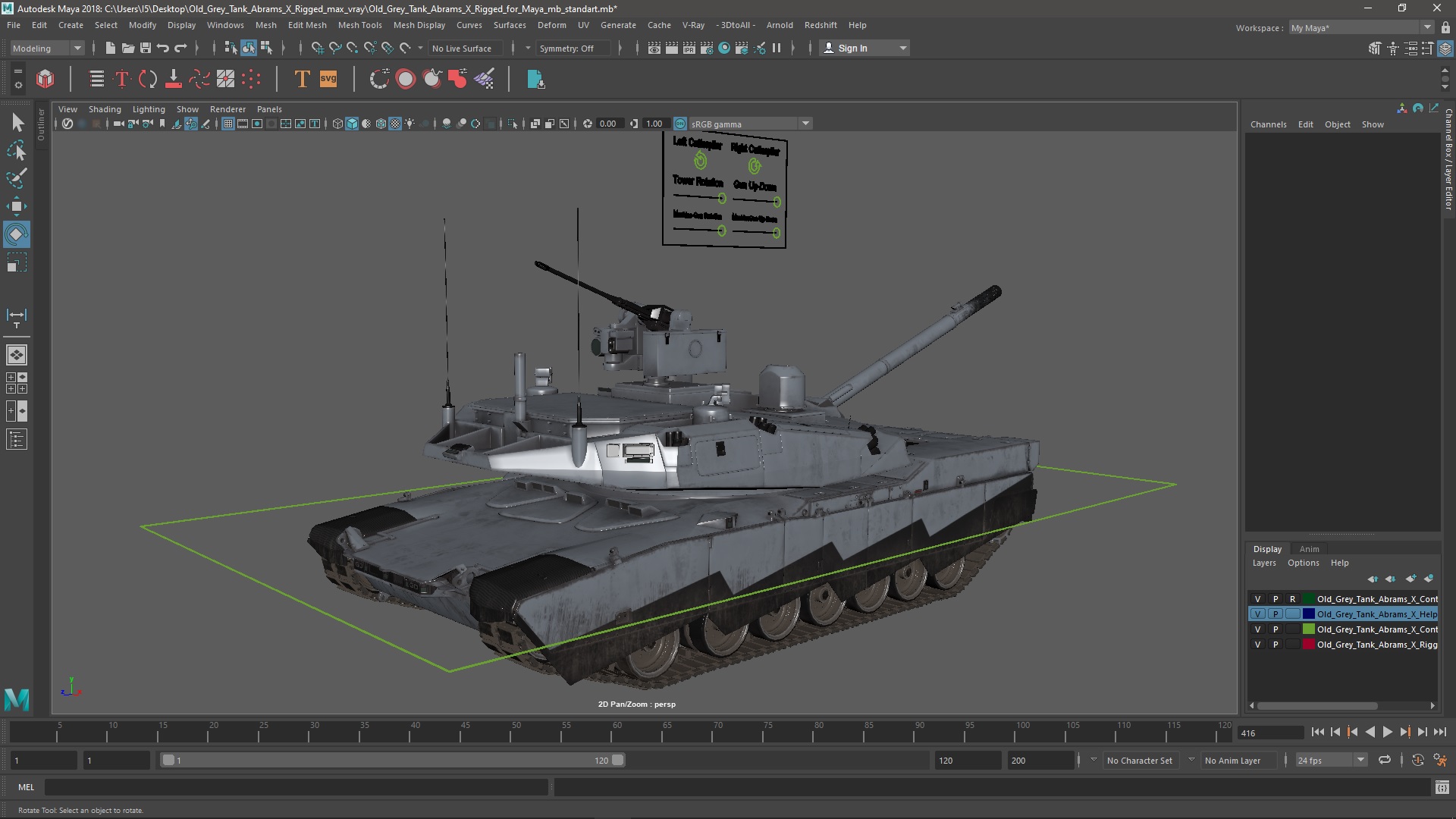 3D Old Grey Tank Abrams X Rigged for Maya model