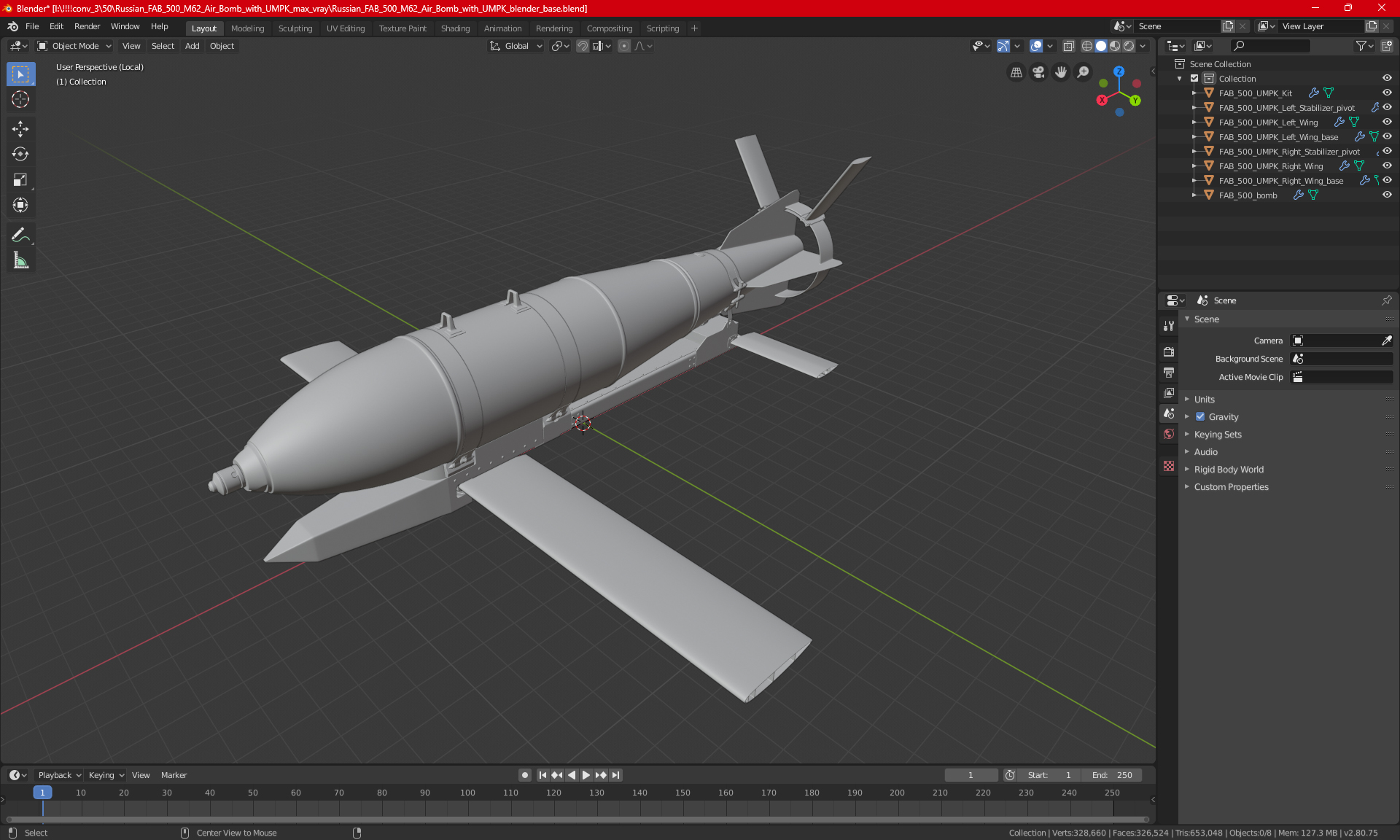 3D Russian FAB 500 M62 Air Bomb with UMPK model