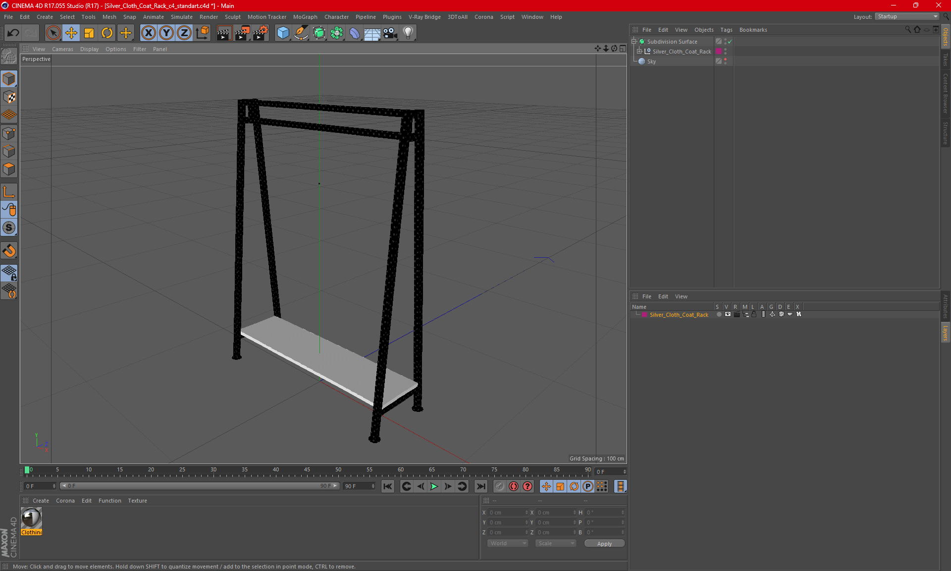 Silver Cloth Coat Rack 3D