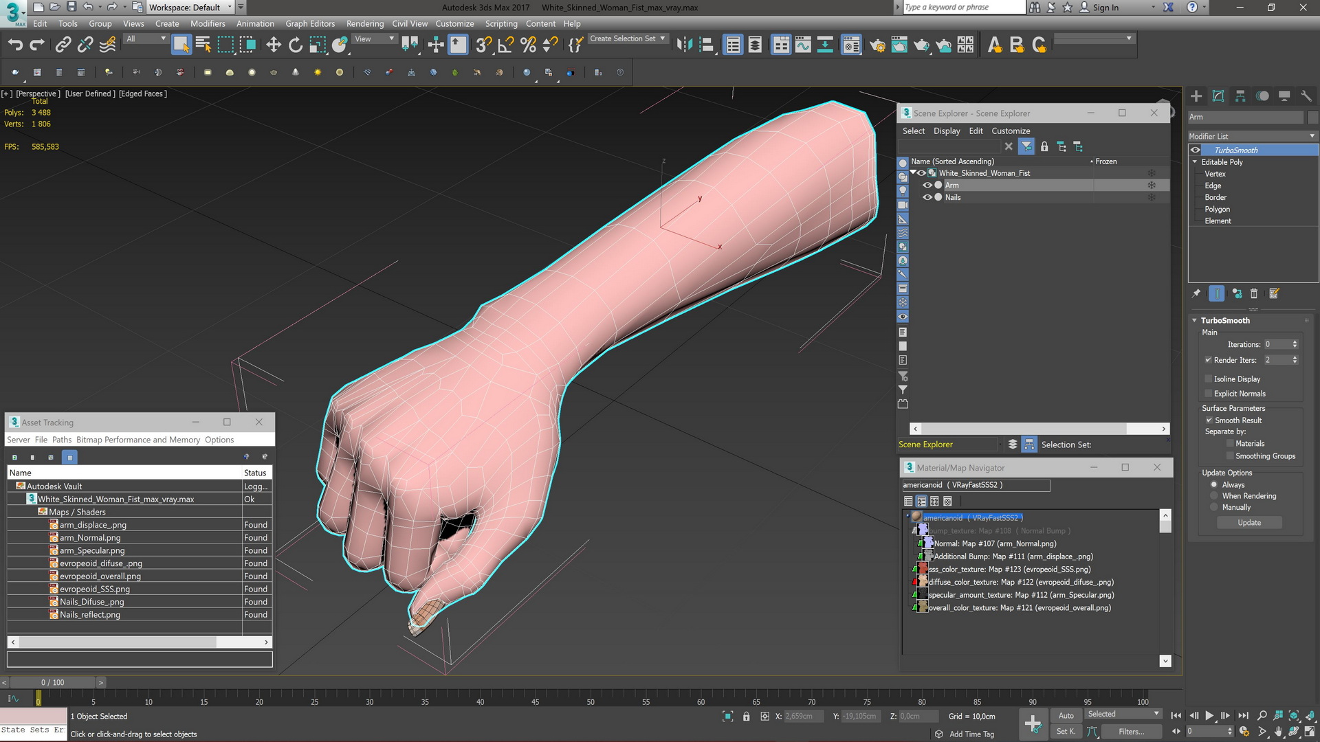 White Skinned Woman Fist 3D model