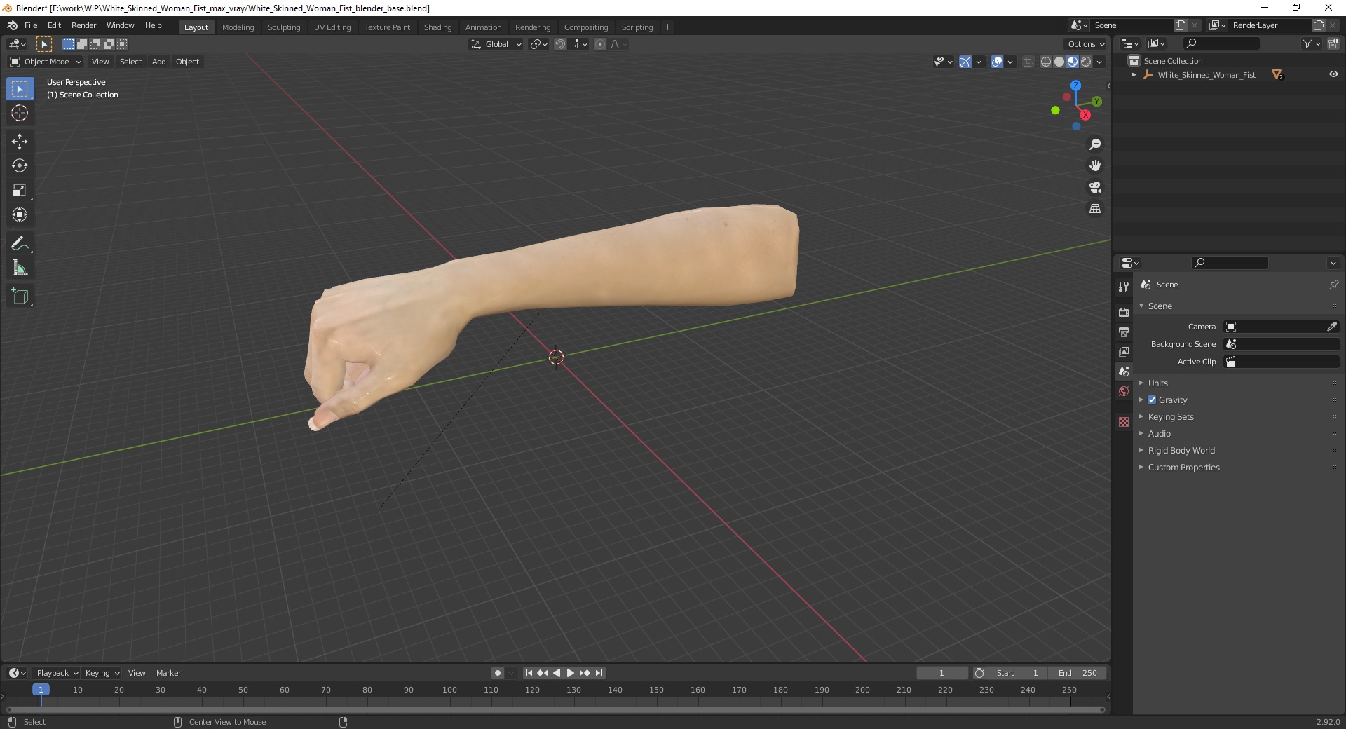 White Skinned Woman Fist 3D model