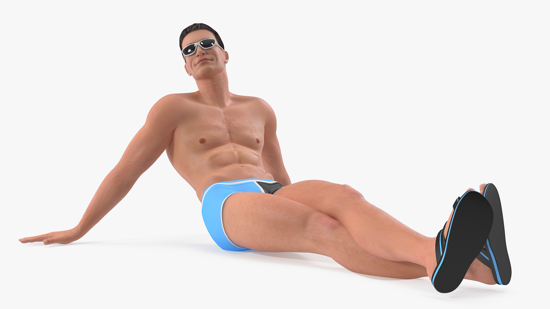3D Man in Swimwear Sitting Pose model