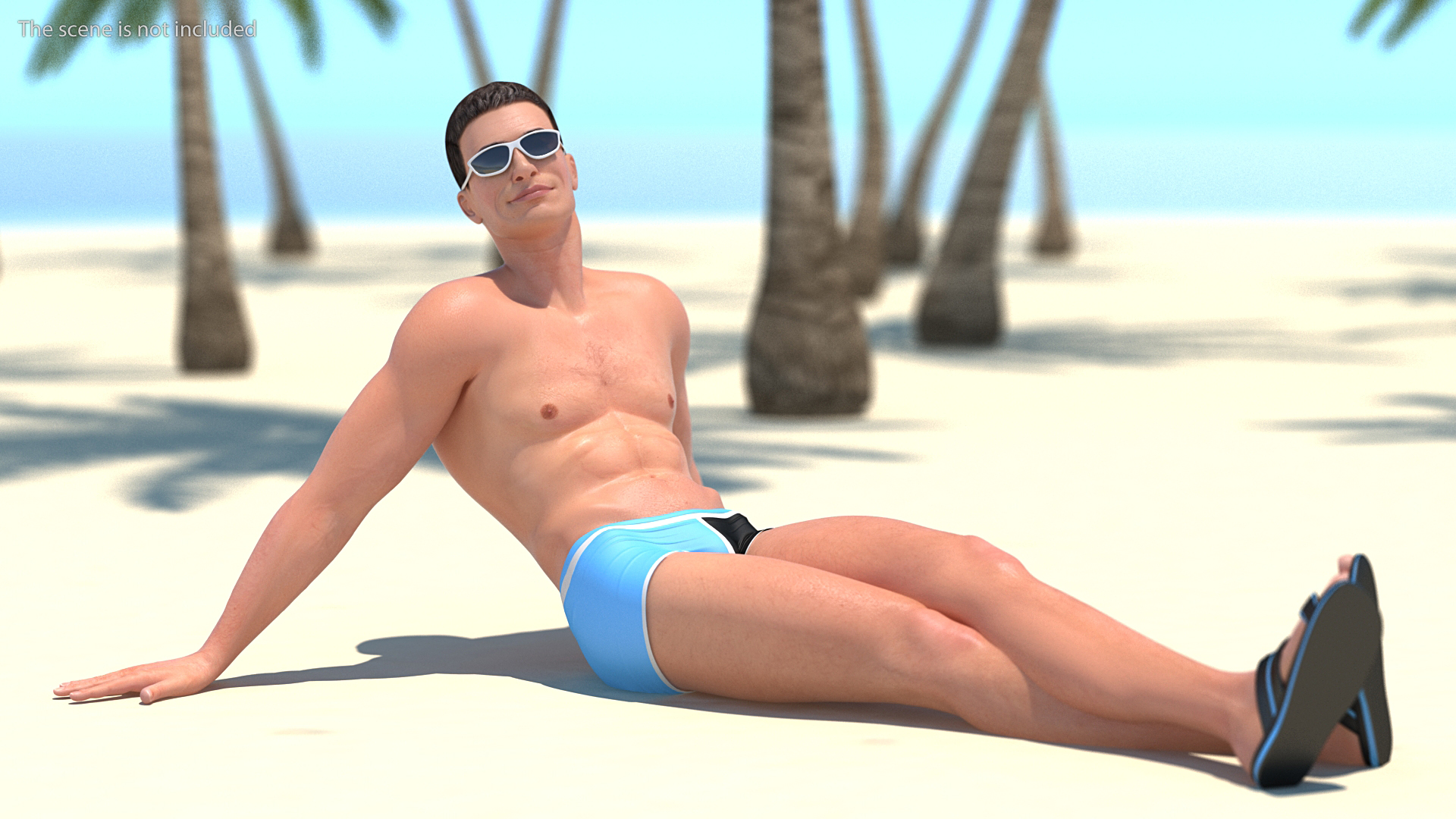 3D Man in Swimwear Sitting Pose model