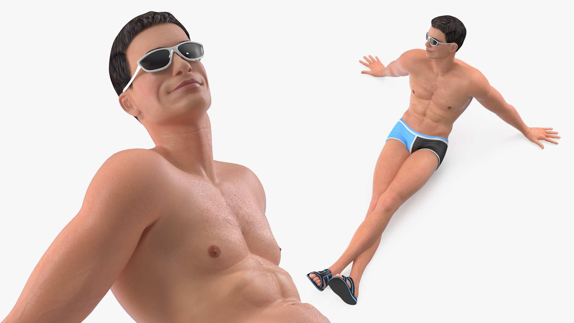 3D Man in Swimwear Sitting Pose model