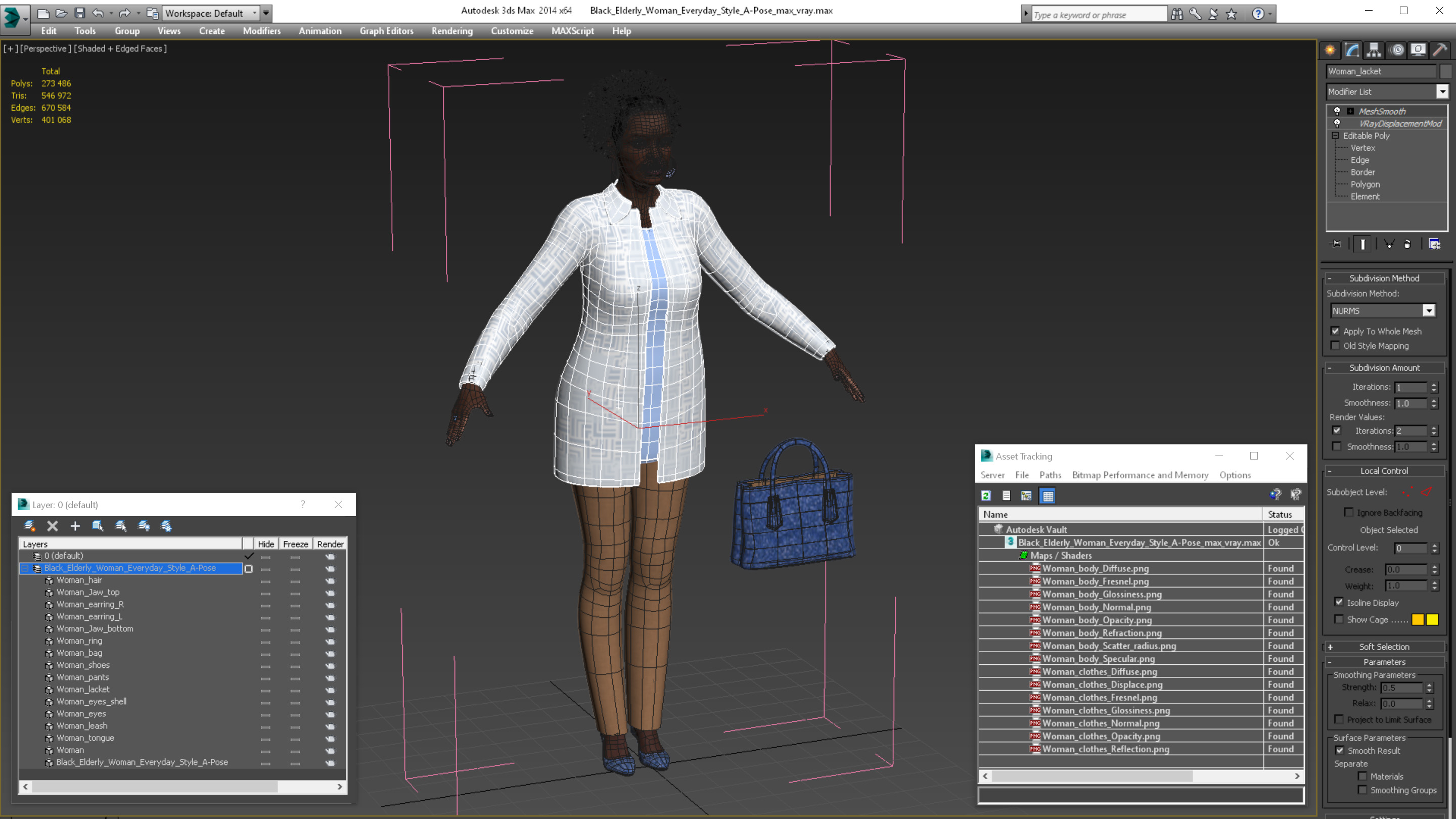 3D Black Elderly Woman Everyday Style A-Pose