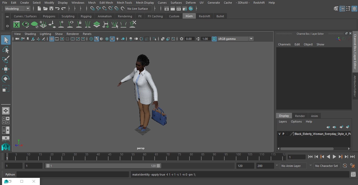 3D Black Elderly Woman Everyday Style A-Pose