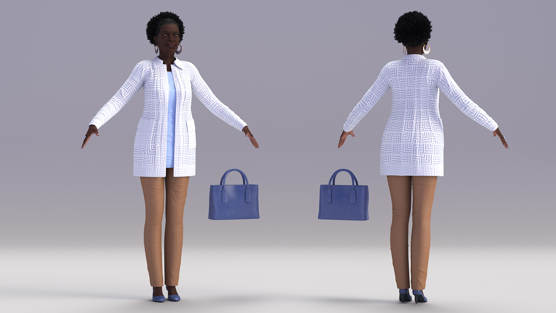 3D Black Elderly Woman Everyday Style A-Pose