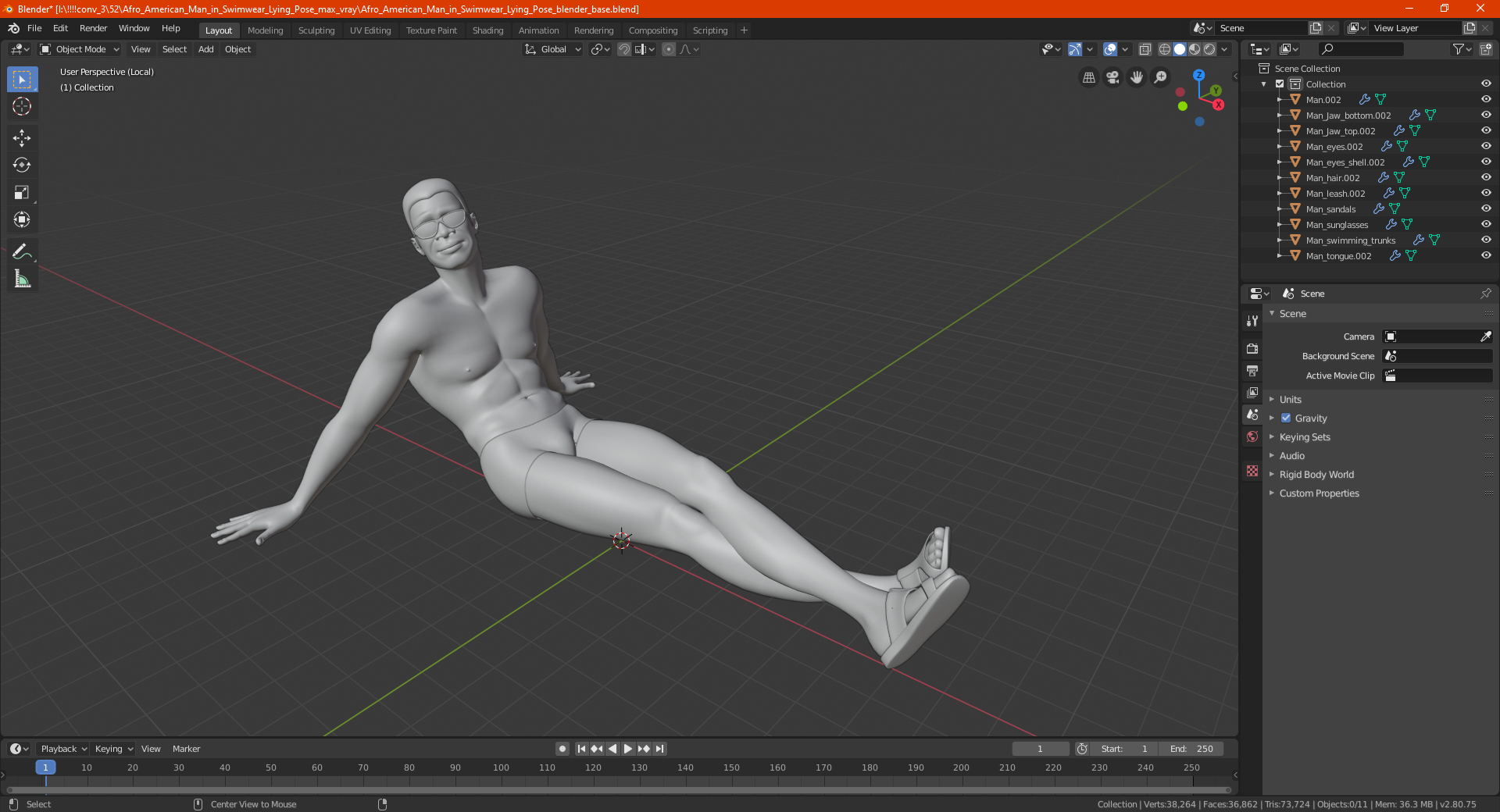 3D model Afro American Man in Swimwear Lying Pose