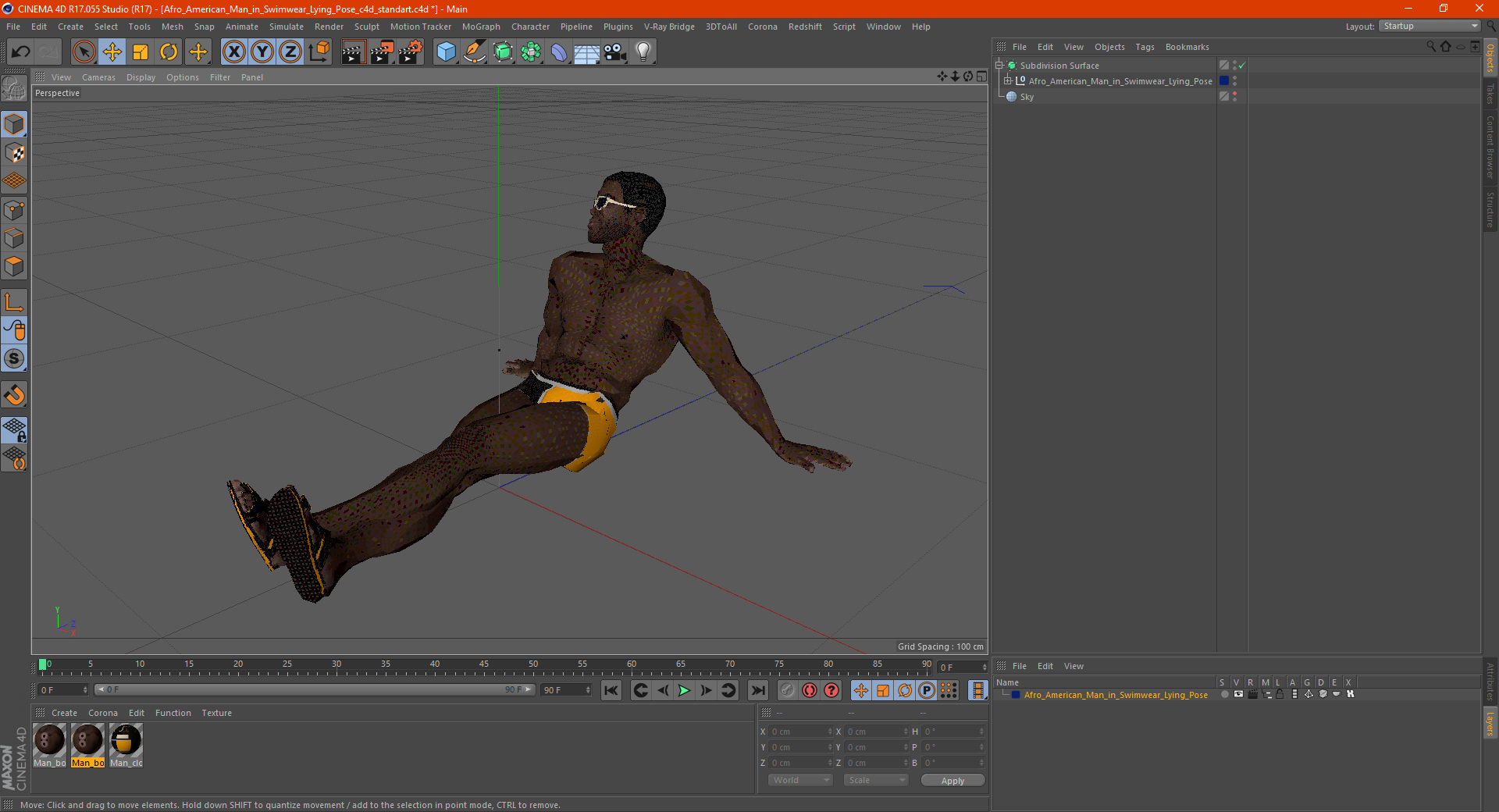 3D model Afro American Man in Swimwear Lying Pose