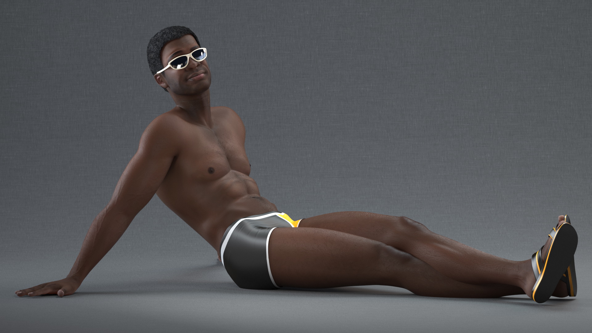 3D model Afro American Man in Swimwear Lying Pose