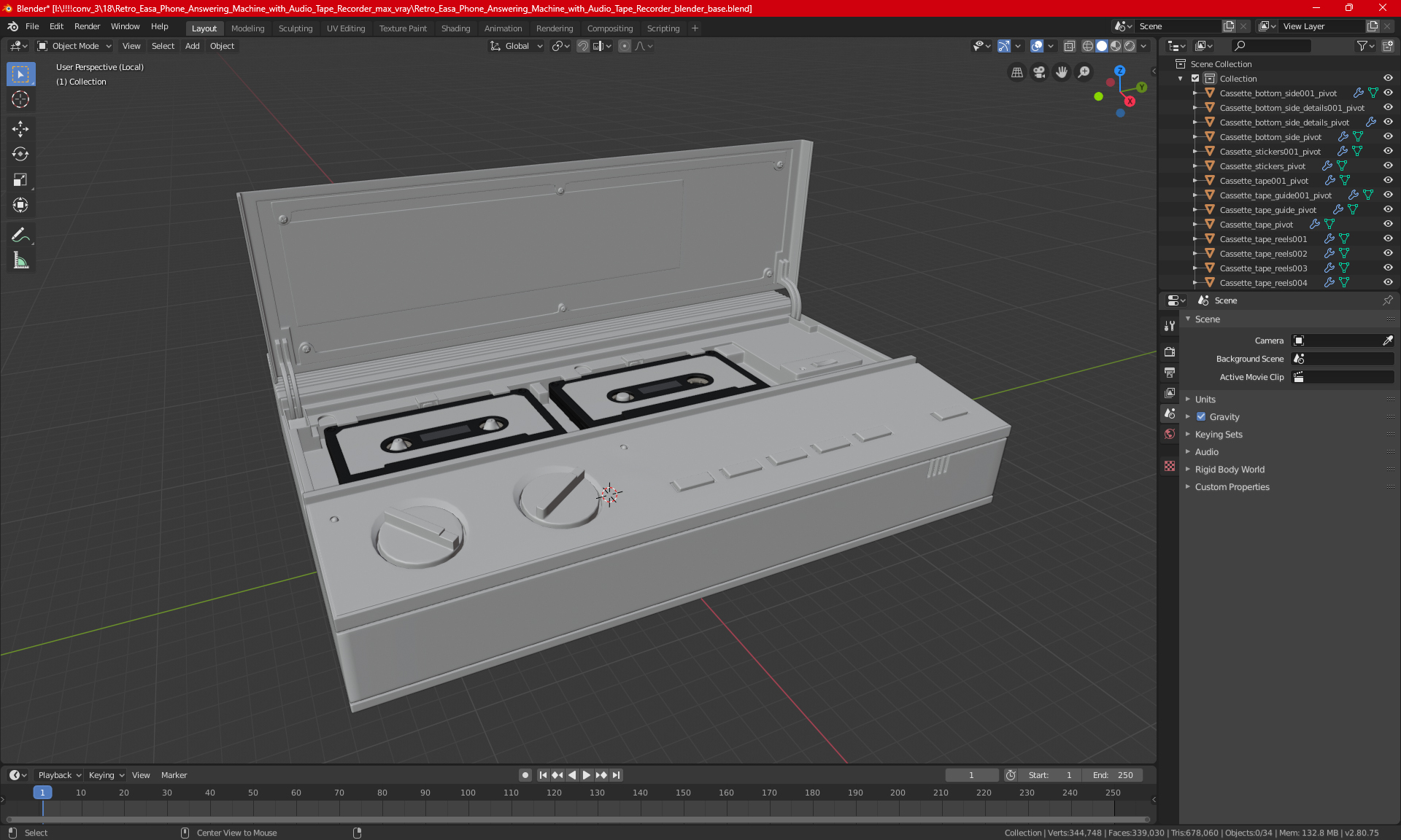 3D model Vintage Panasonic Easa Phone Cassette Tape Answering Machine