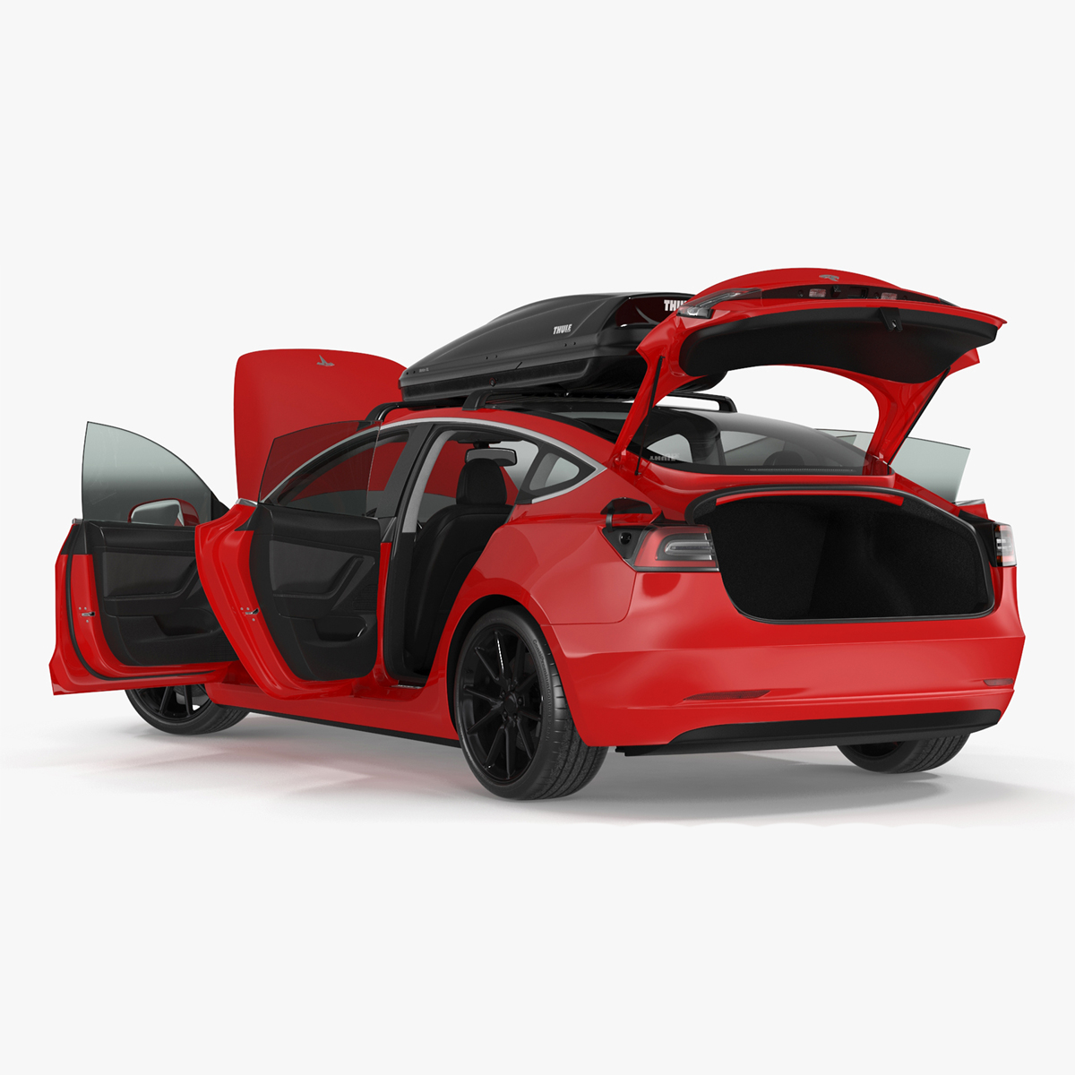 Tesla with Thule Car Roofbox on Roof Rack Rigged for Cinema 4D 3D