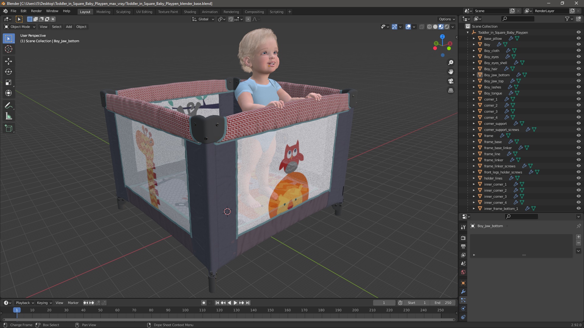 3D model Toddler in Square Baby Playpen