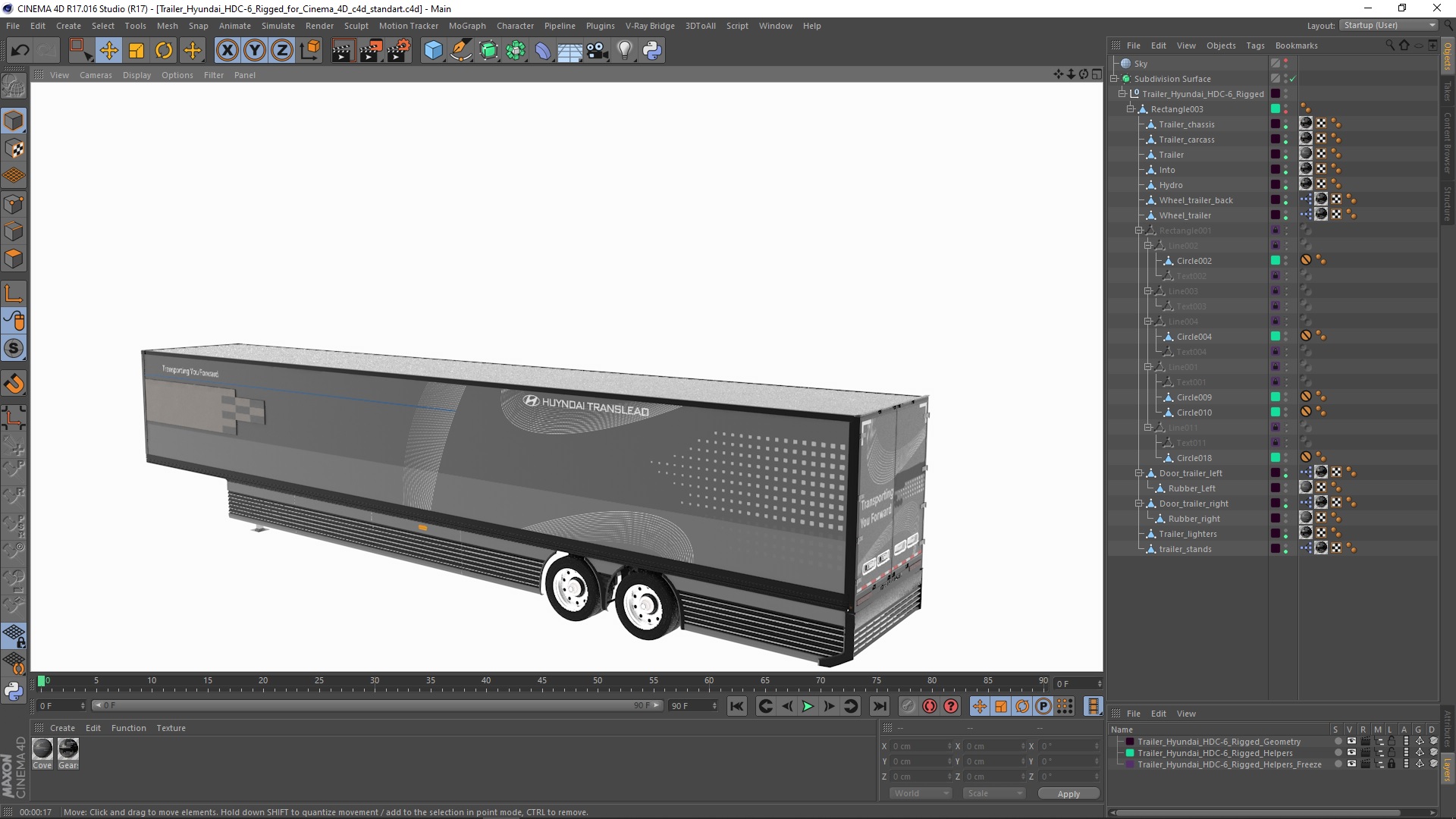 Trailer Hyundai HDC-6 Rigged for Cinema 4D 3D